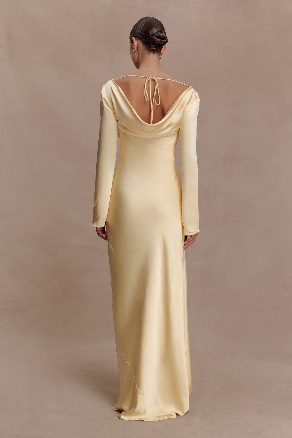 Eliza Long Sleeve Cowl Lace And Satin Maxi Dress in Ivory – Chic&Drifts