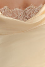 Eliza Long Sleeve Cowl Lace And Satin Maxi Dress in Ivory – Chic&Drifts