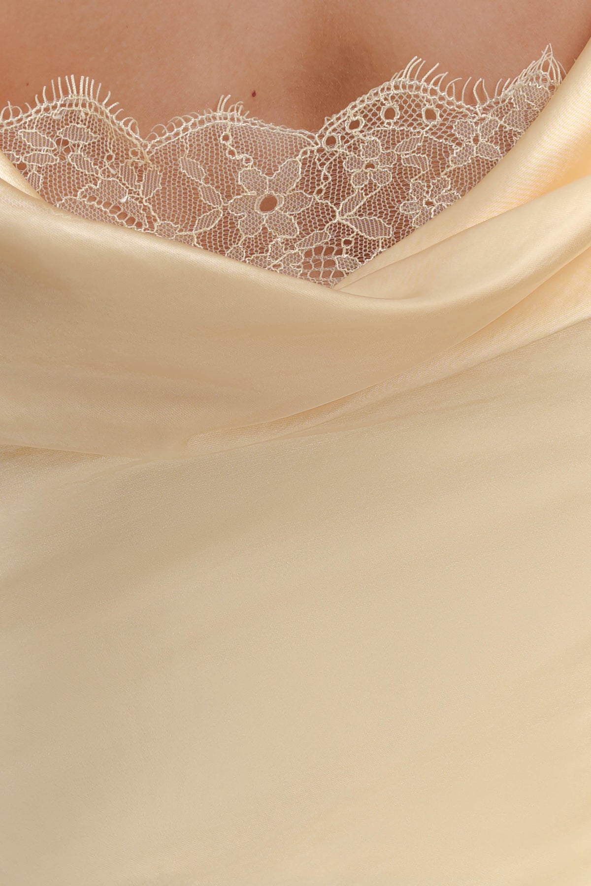 Eliza Long Sleeve Cowl Lace And Satin Maxi Dress in Ivory – Chic&Drifts