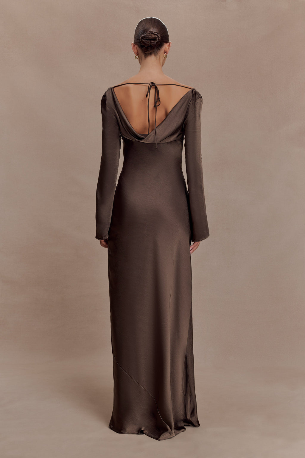 Eliza Long Sleeve Cowl Lace And Satin Maxi Dress