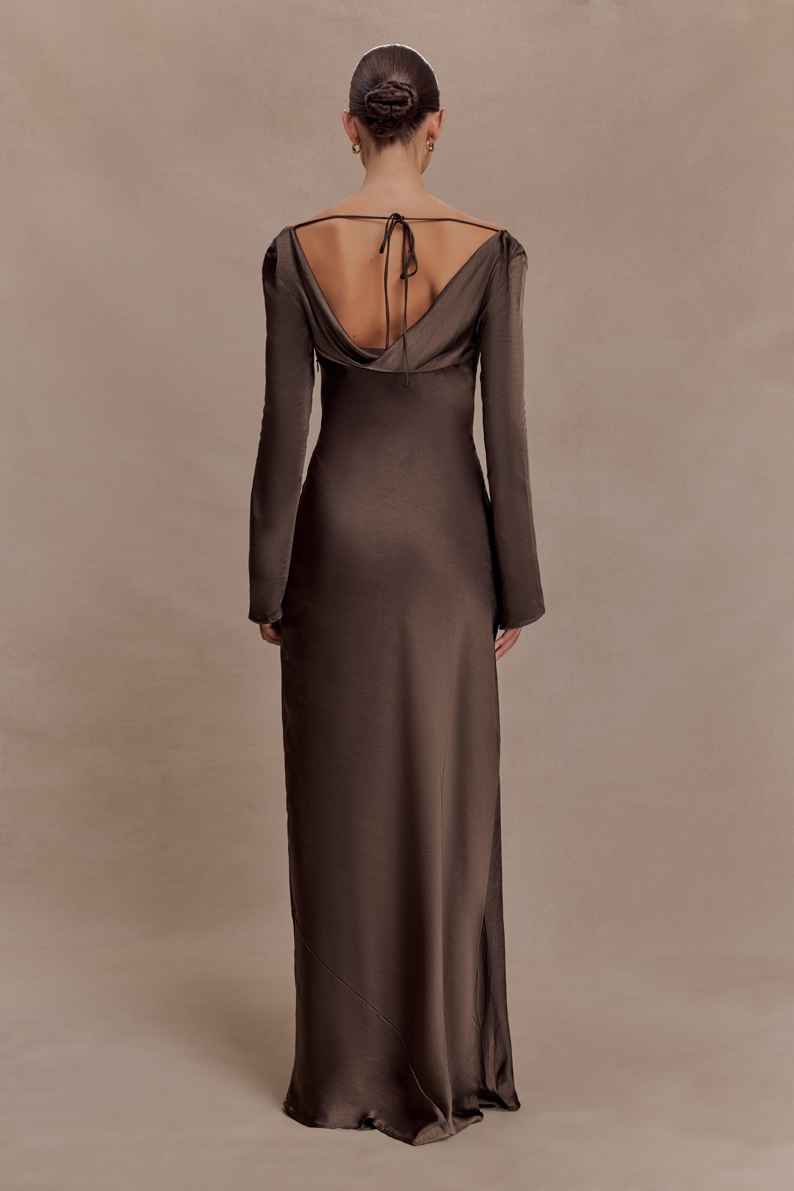 Eliza Long Sleeve Cowl Lace And Satin Maxi Dress