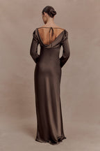 Eliza Long Sleeve Cowl Lace And Satin Maxi Dress in Ivory – Chic&Drifts