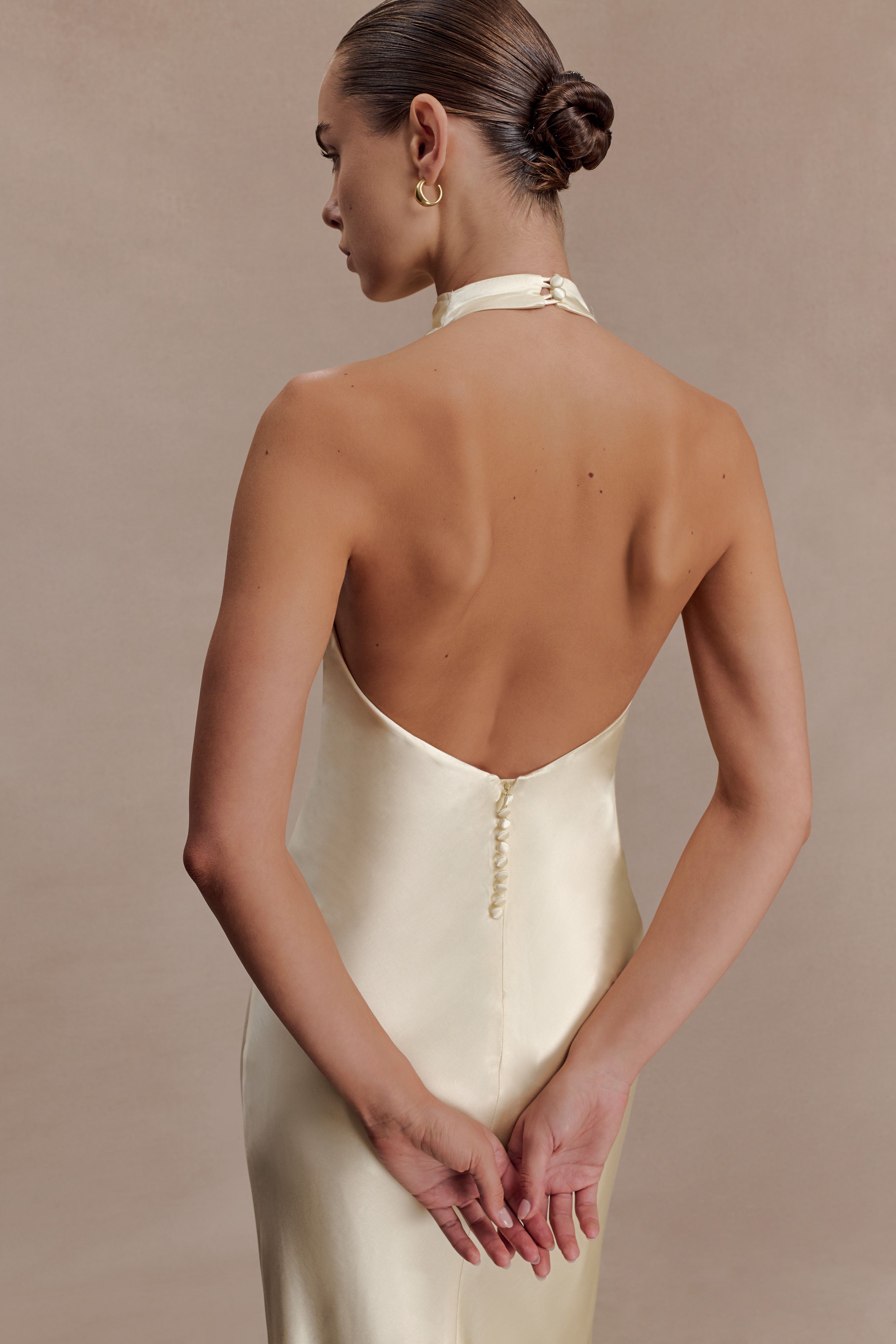 Esther Iridescent Satin Cowl Maxi Dress in Lemon Sorbet – Chic&Drifts