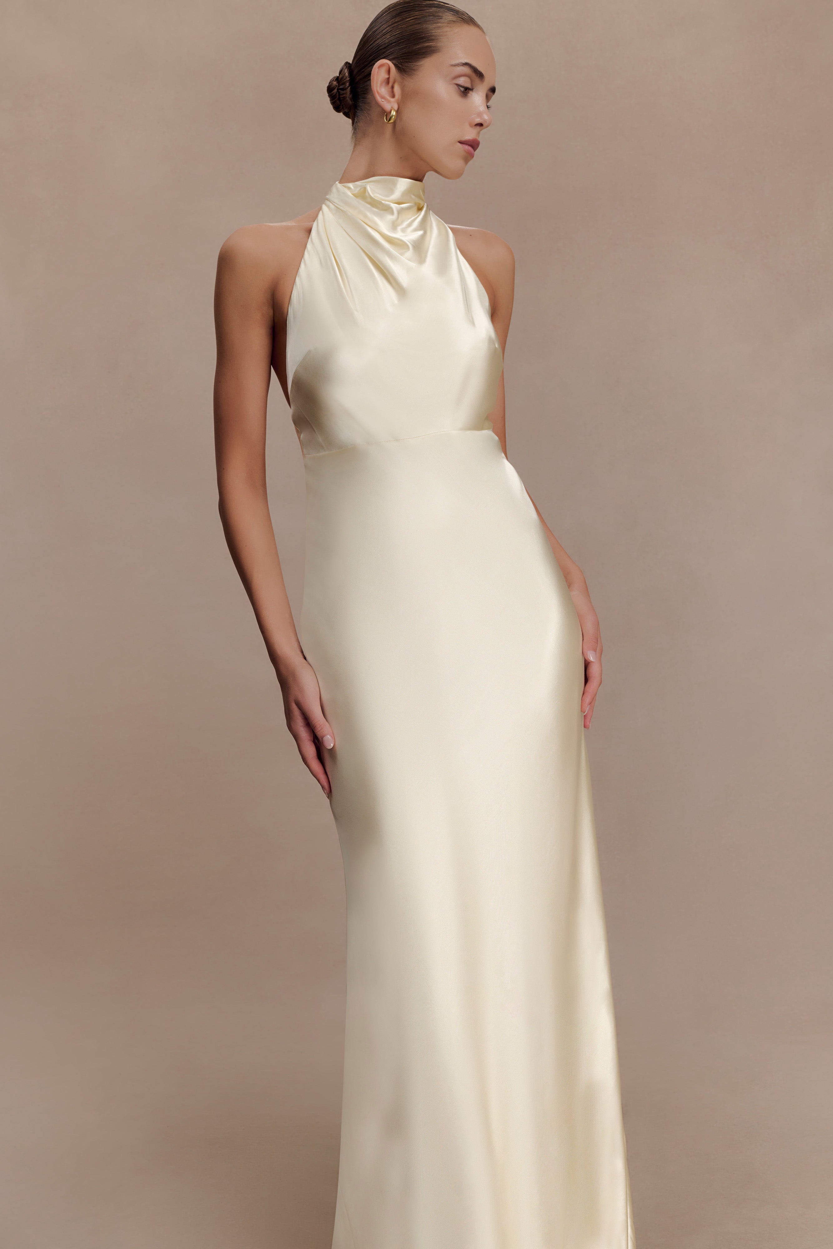 Esther Iridescent Satin Cowl Maxi Dress in Lemon Sorbet – Chic&Drifts