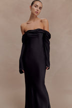 Giselle Off Shoulder Cowl Neck Maxi Dress in Black – Chic&Drifts