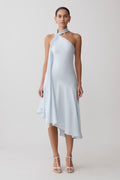 Evelina Halter Asymmetric Hem Midi Dress