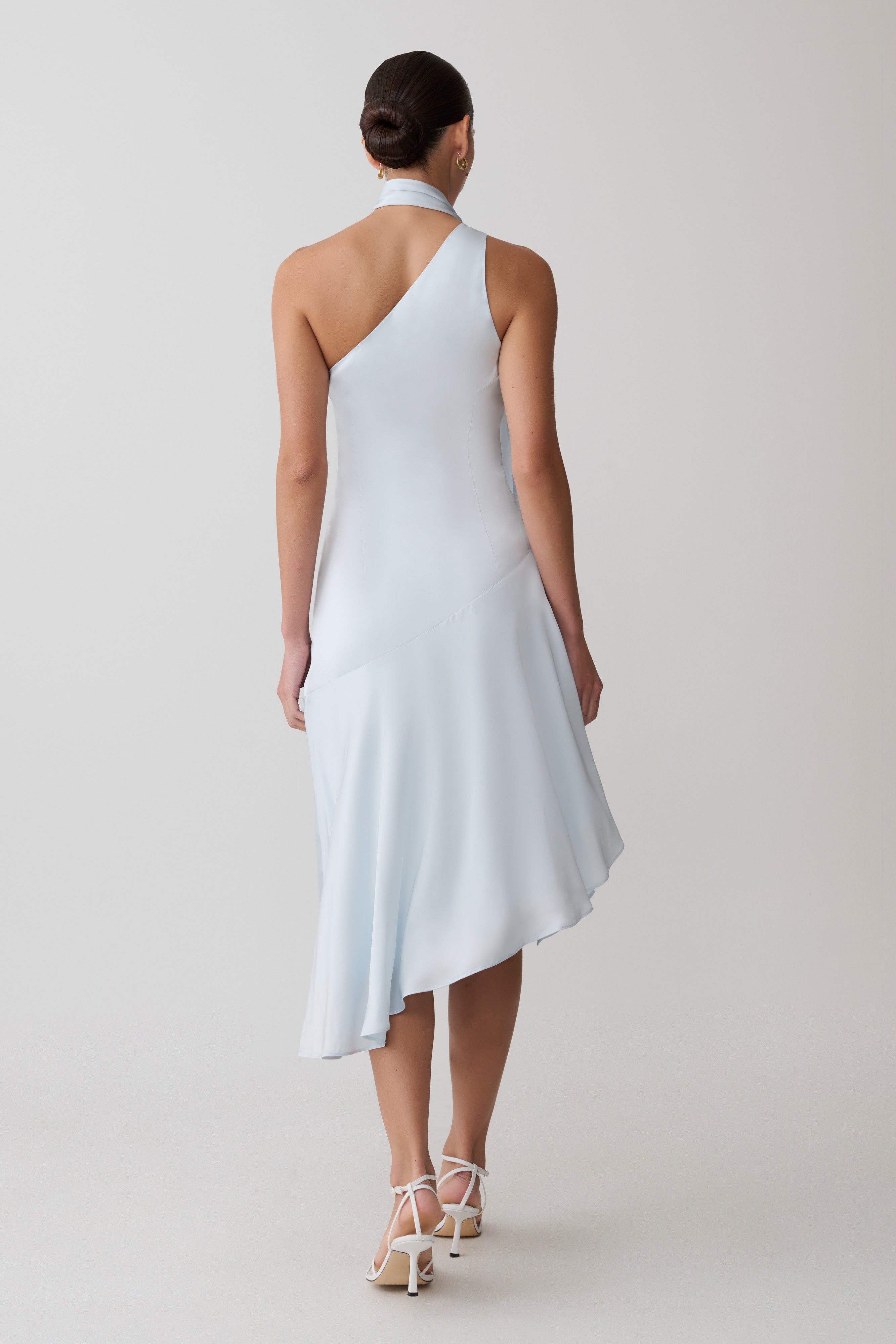 Evelina Halter Asymmetric Hem Midi Dress