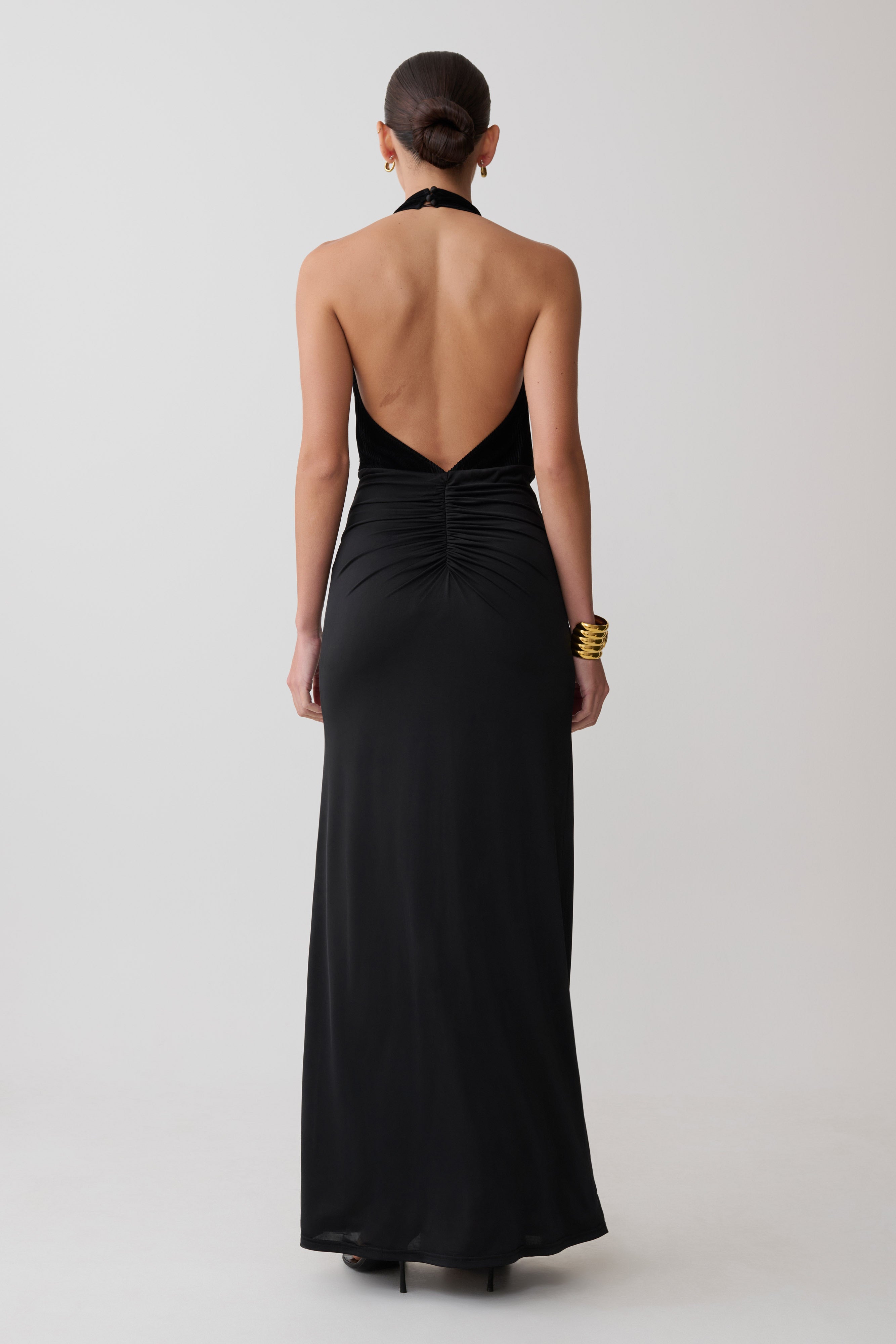 Lien Mesh Velvet Plunge Midi Dress