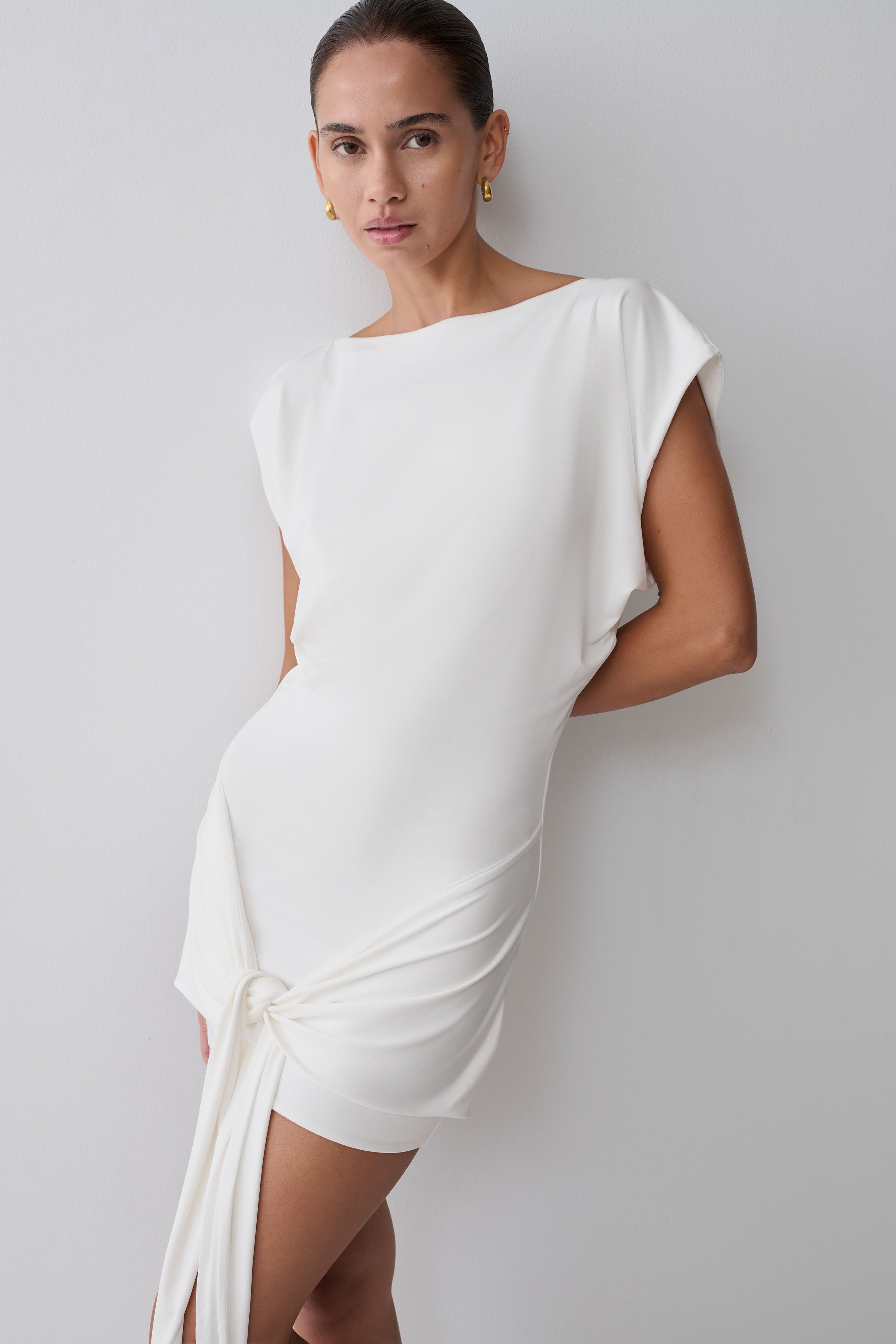 Maiara Shortsleeve Slinky Tie Mini Dress