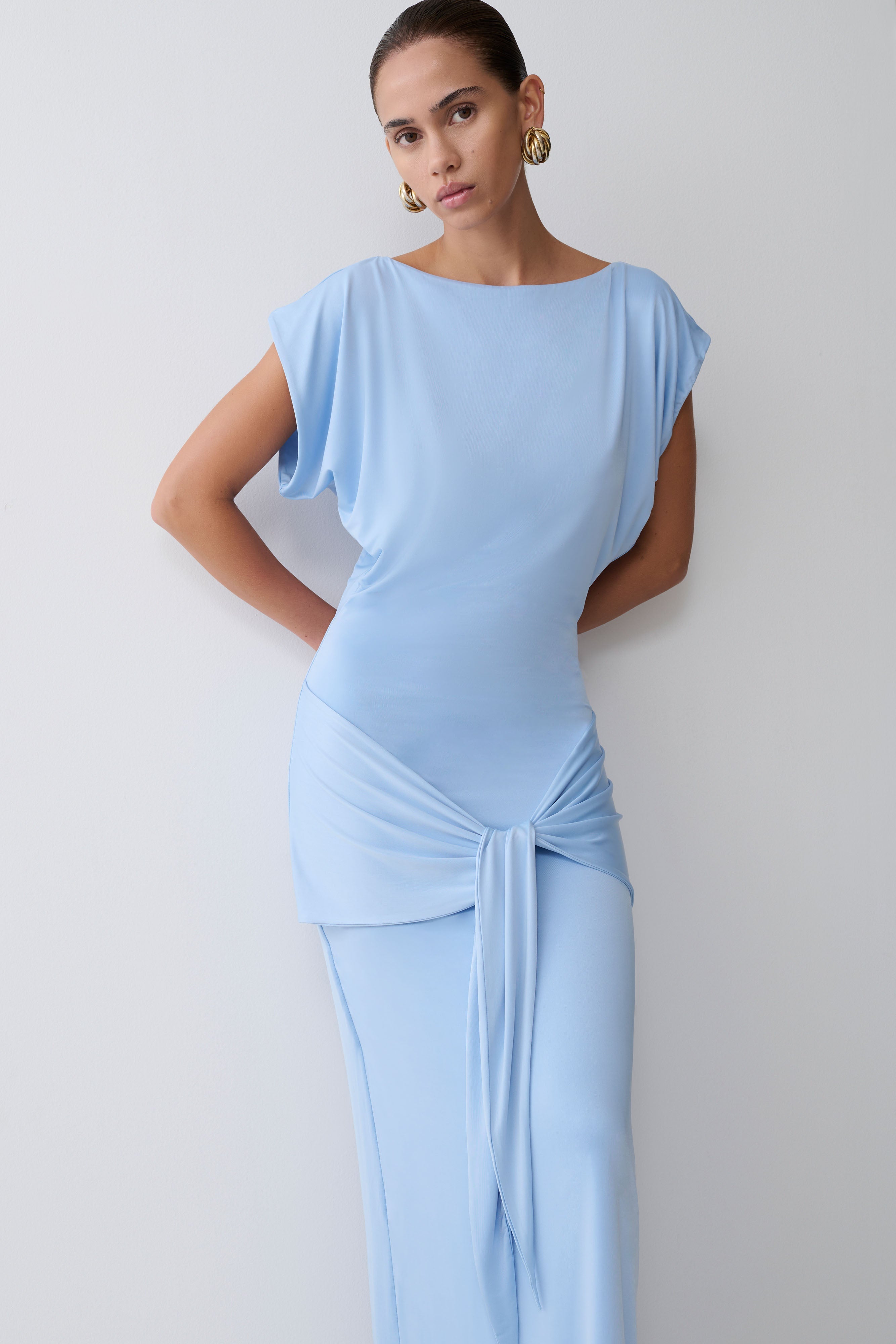 Maiara Shortsleeve Slinky Tie Maxi Dress