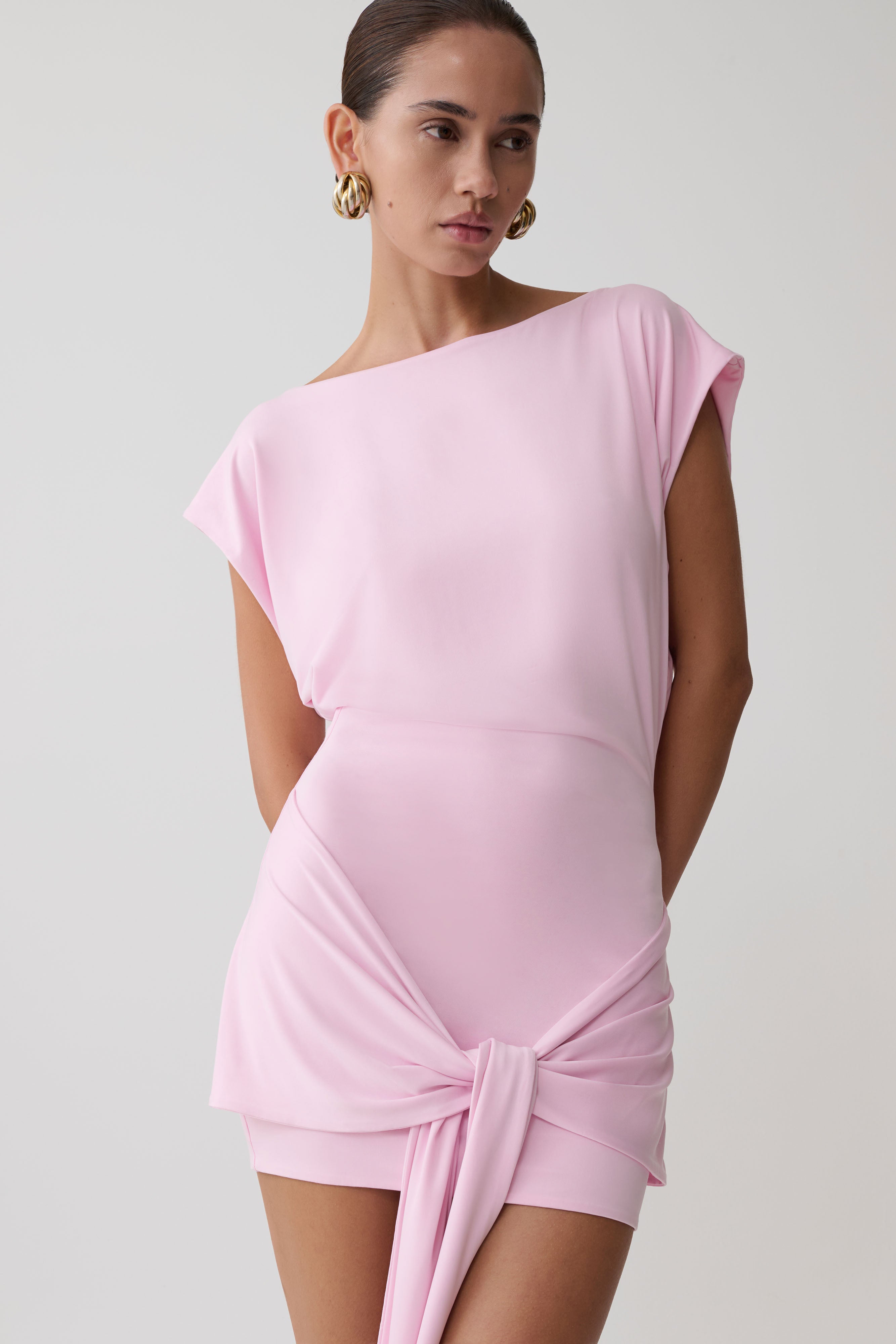 Maiara Shortsleeve Slinky Tie Mini Dress