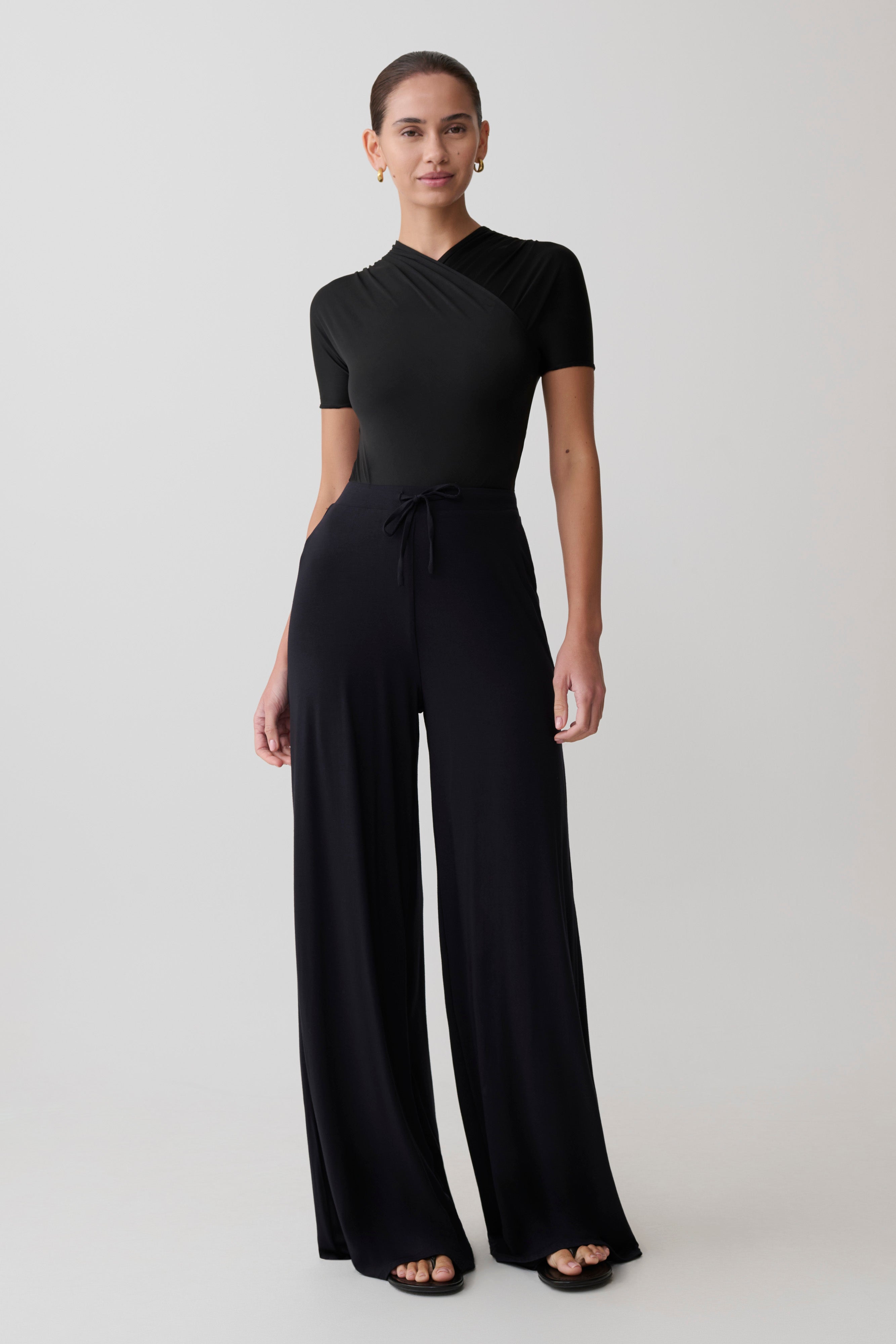 Dewi Wide Leg Modal Trousers - Black