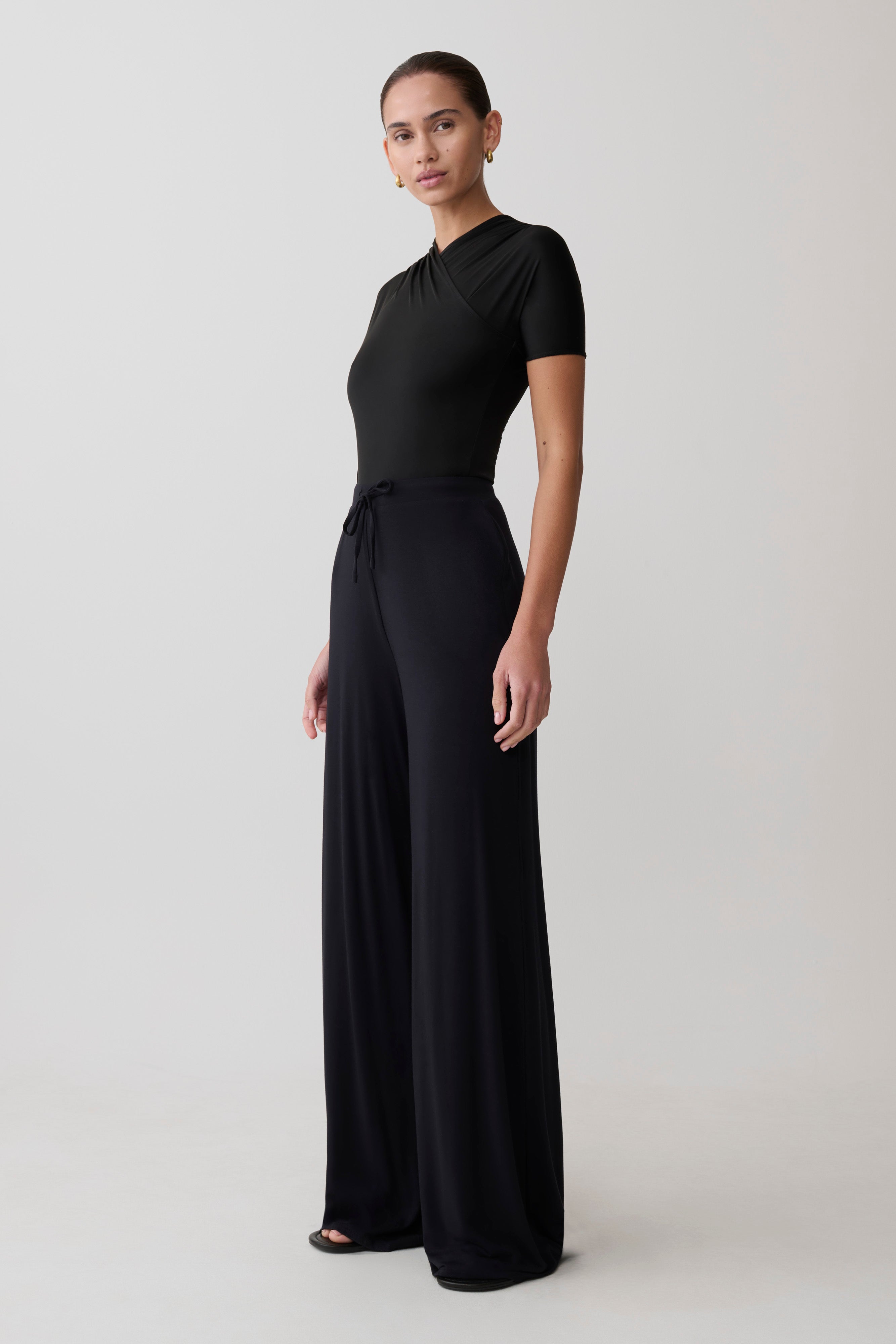 Dewi Wide Leg Modal Trousers - Black
