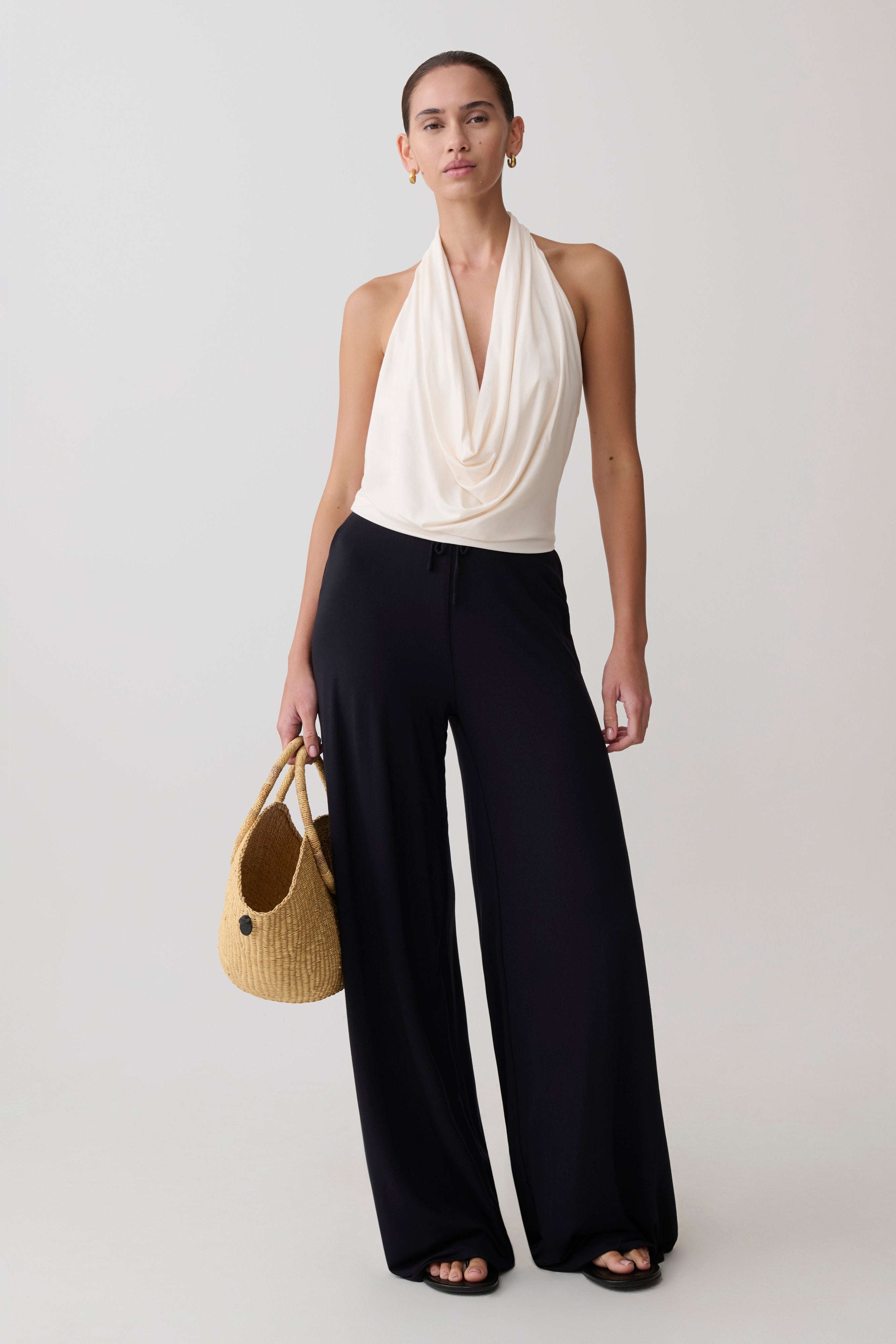 Dewi Wide Leg Modal Trousers - Black