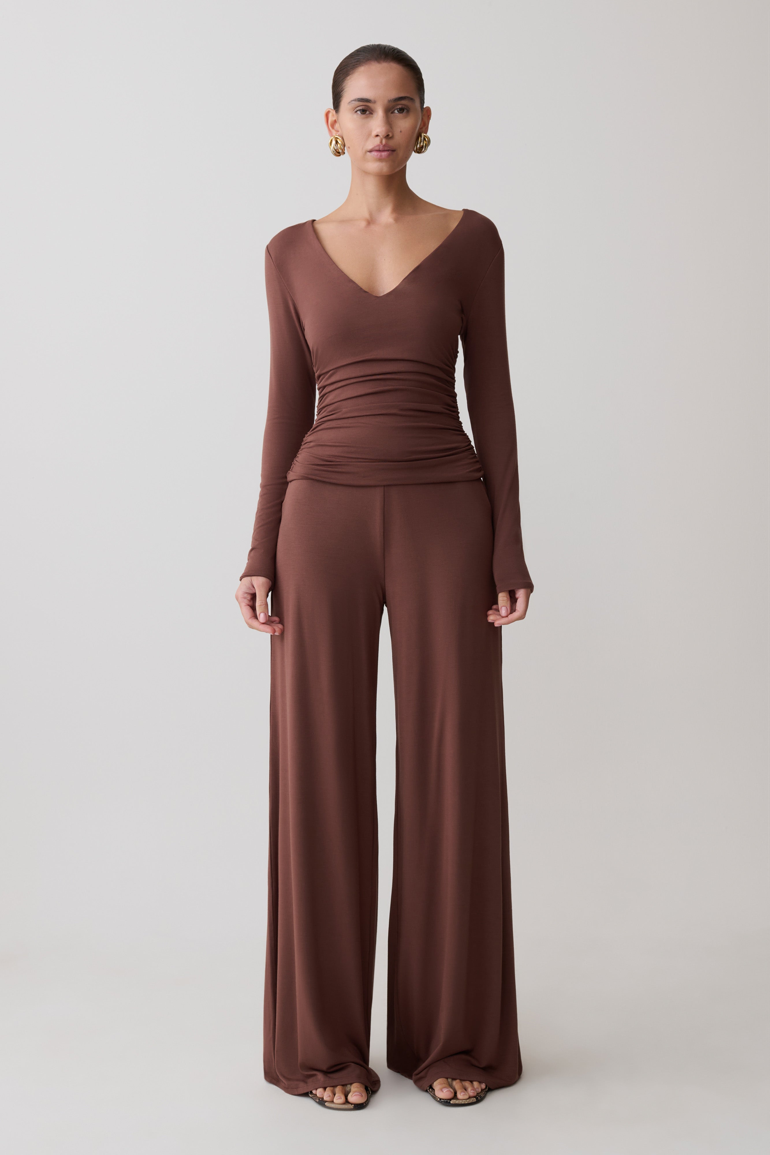 Dewi Wide Leg Modal Trousers - Chocolate