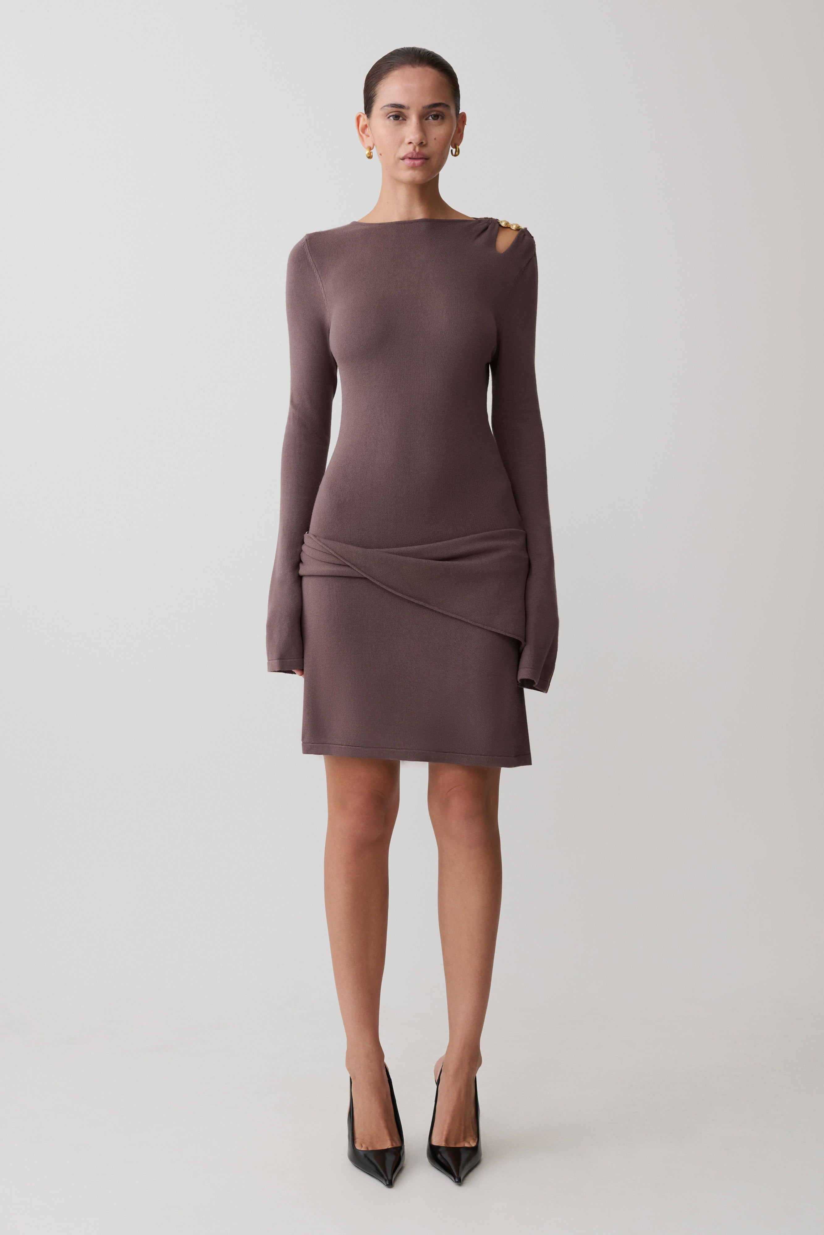 Cresida Knit Long Sleeve Mini Dress With Hardware