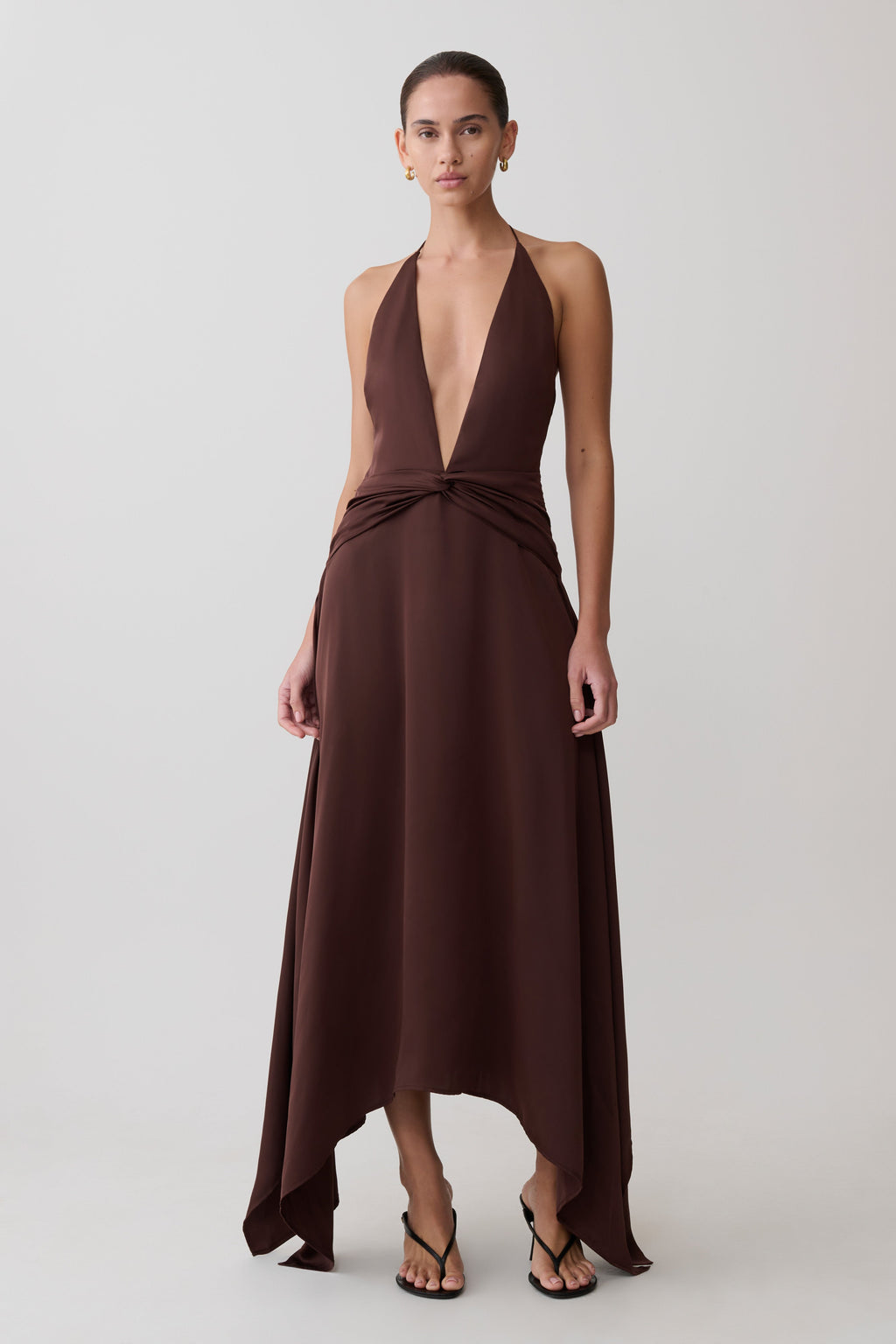 Cyra Plunge Satin Midi Dress