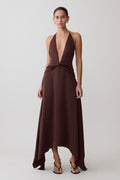 Cyra Plunge Satin Midi Dress