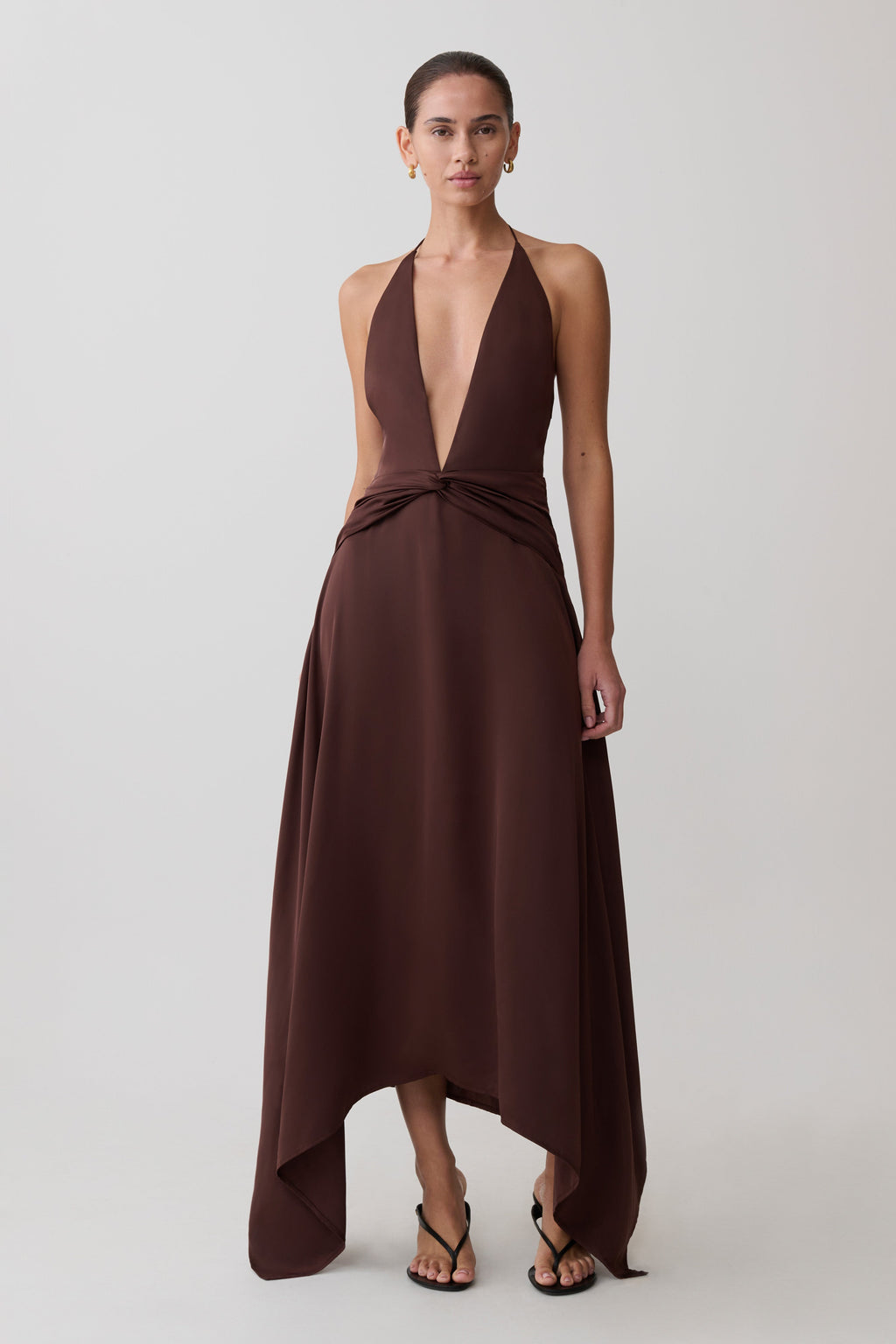 Cyra Plunge Satin Midi Dress