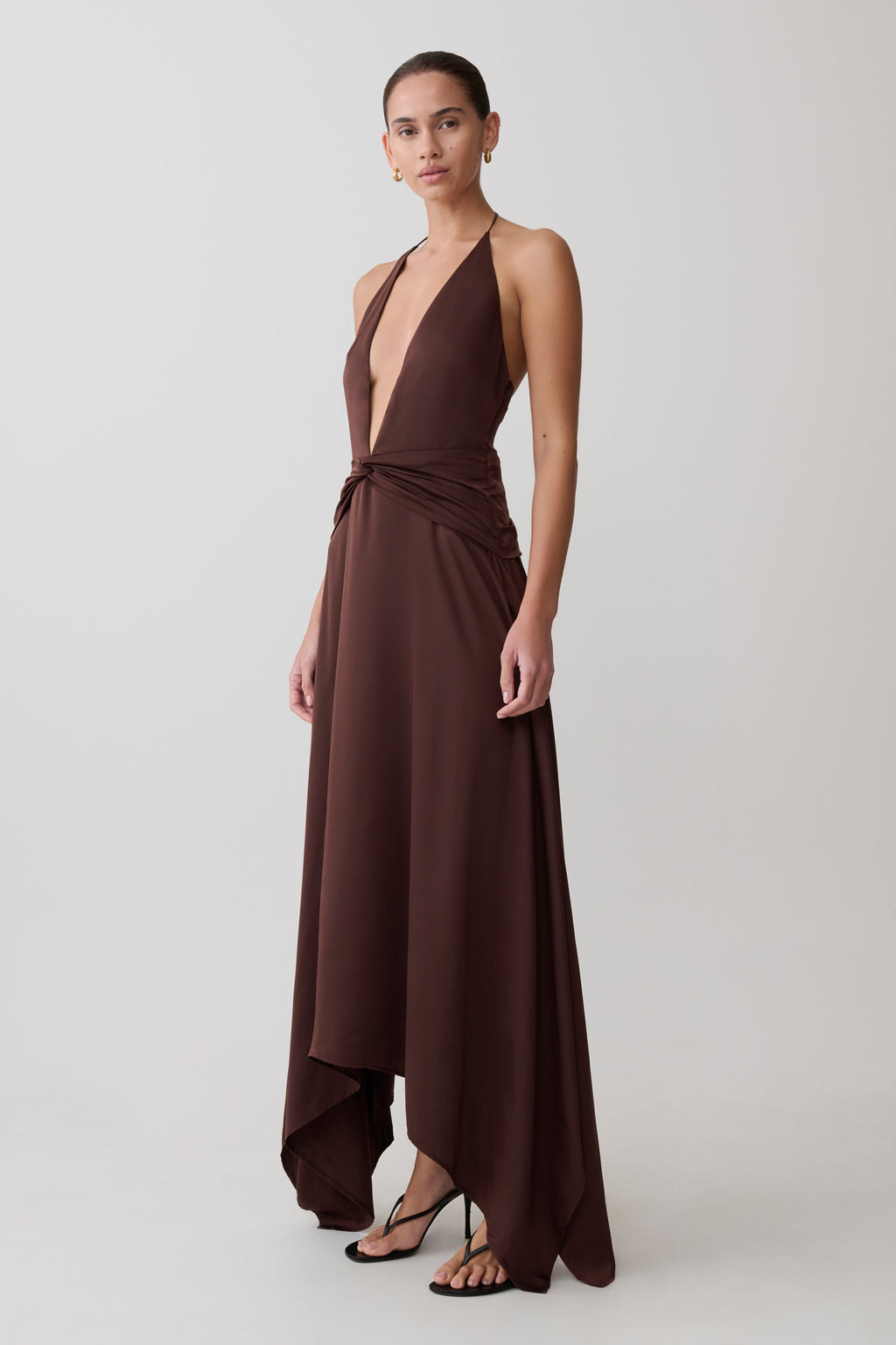 Cyra Plunge Satin Midi Dress