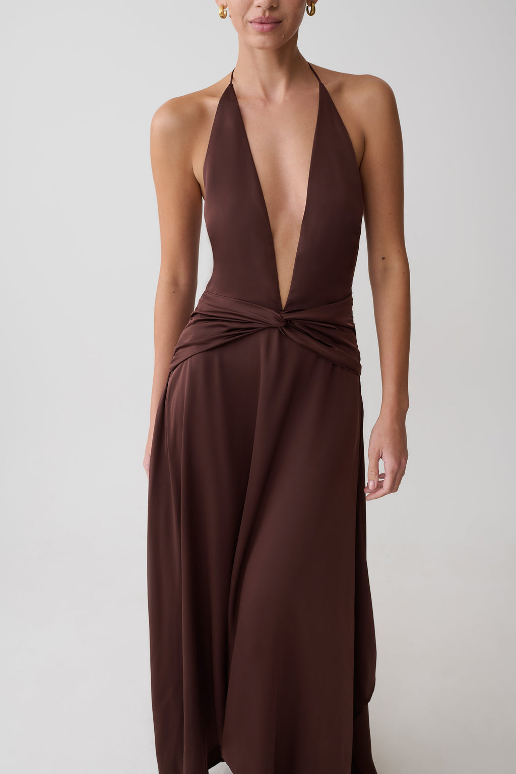Cyra Plunge Satin Midi Dress