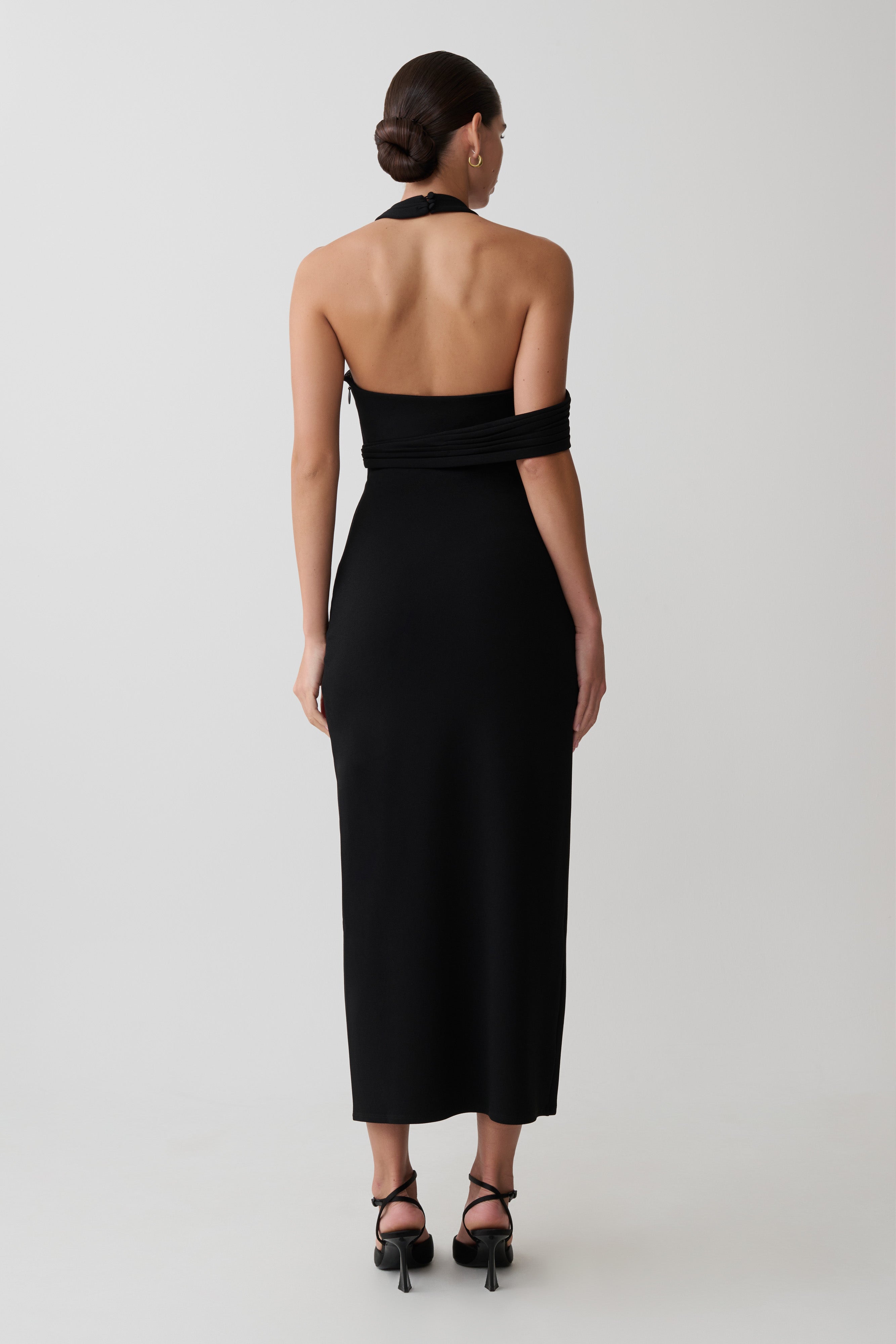 Sable Crossover Crepe Midi Dress