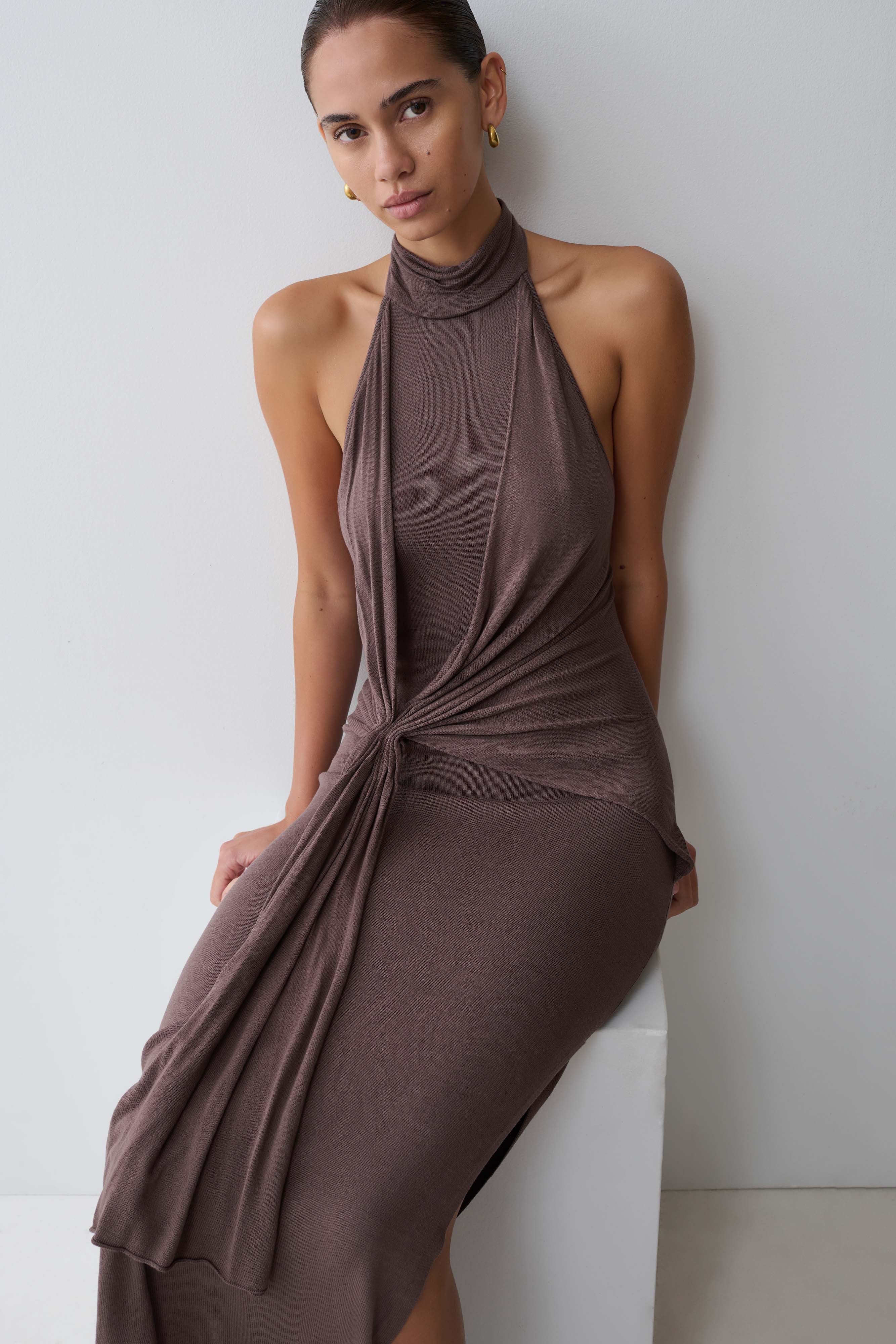 Cindylou Halter Knit Maxi Dress