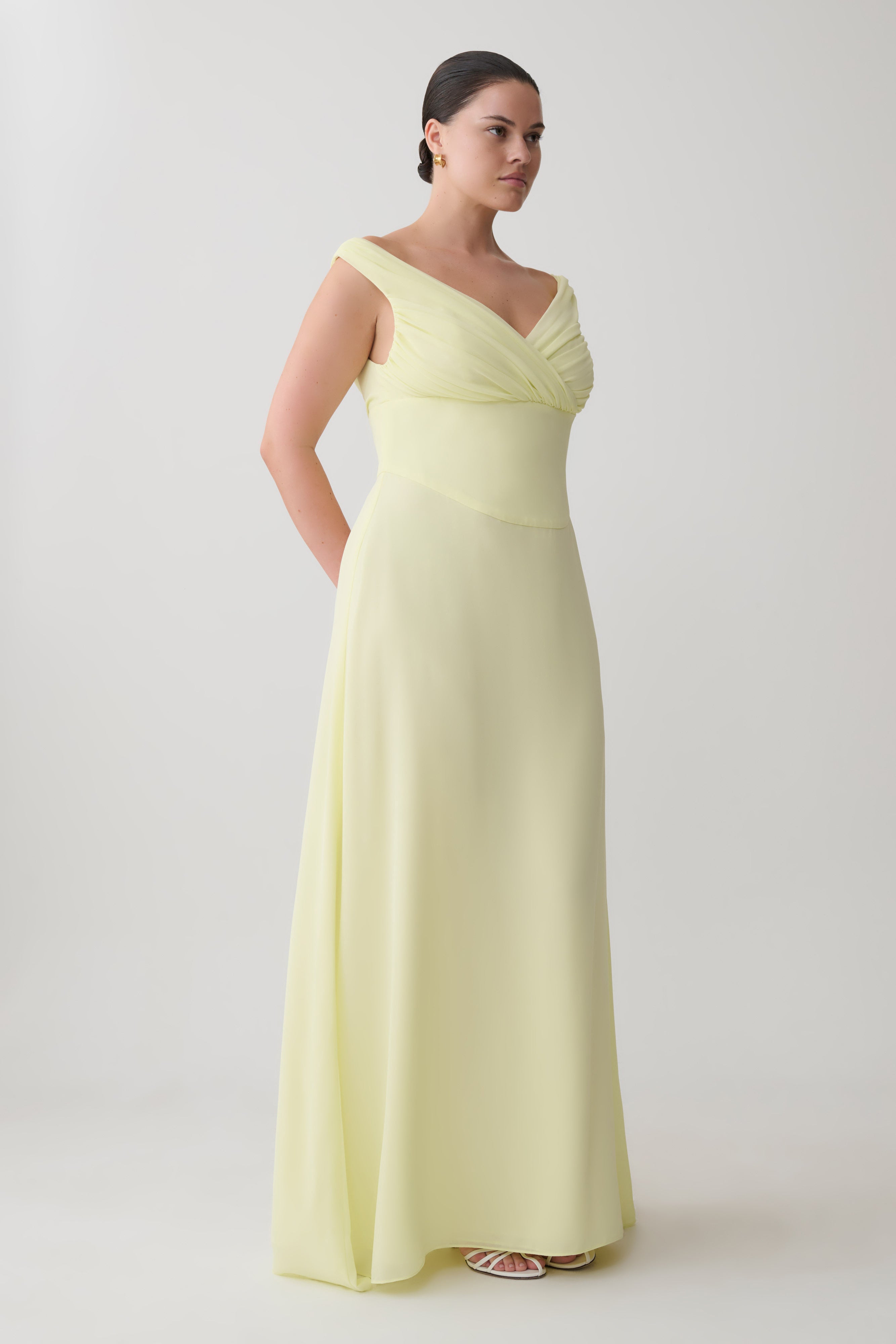 Mabel Off Shoulder Chiffon Maxi Dress