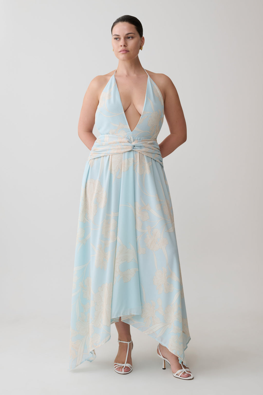 Cyra Plunge Chiffon Midi Dress