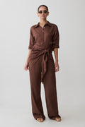 Gia Wrapped Tie Satin Trousers - Chocolate