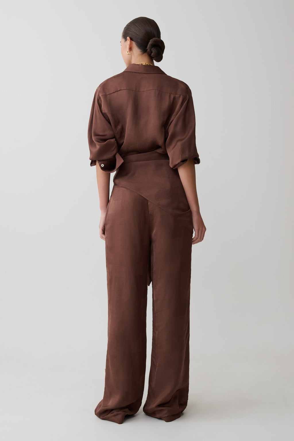 Gia Wrapped Tie Satin Trousers - Chocolate