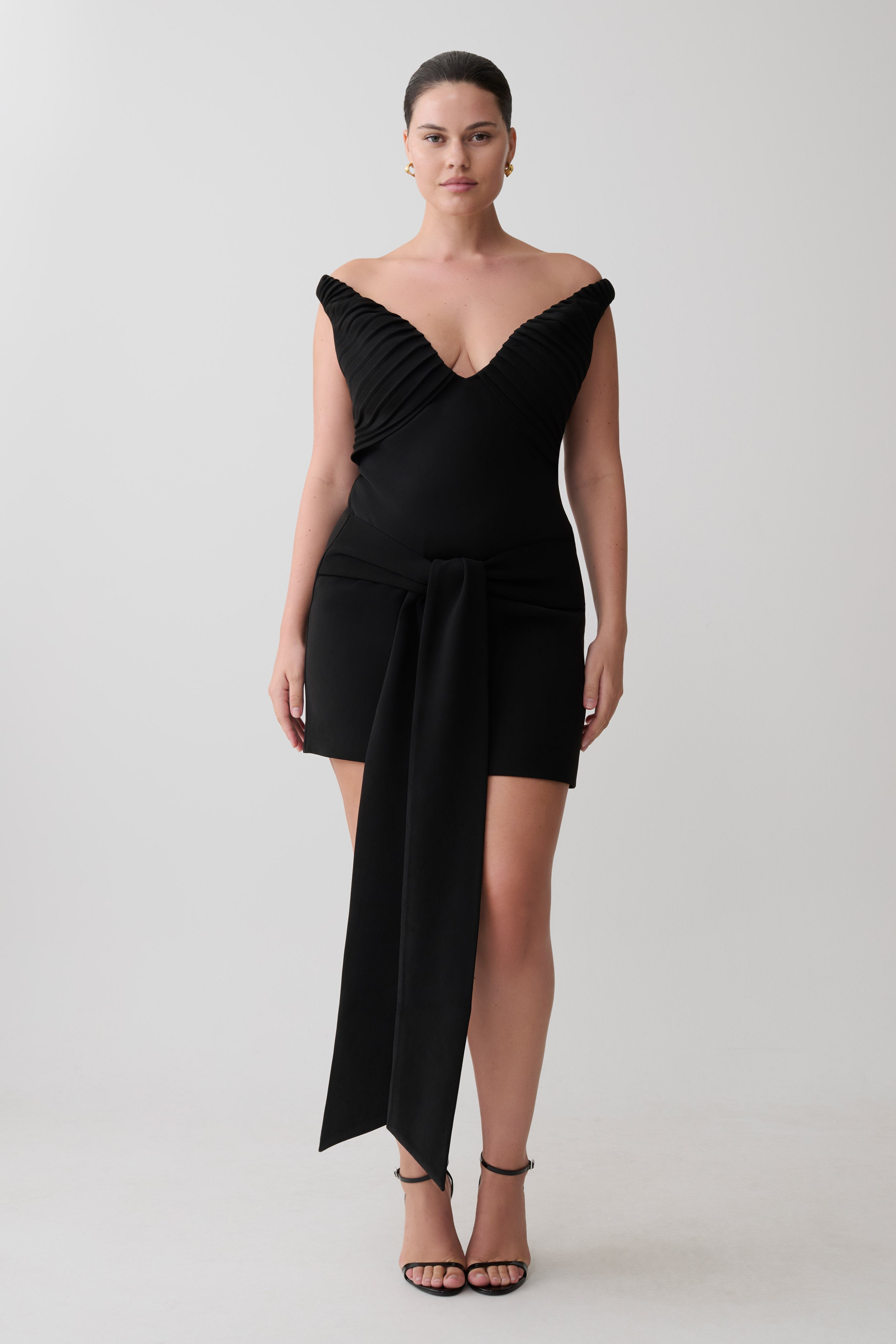 Runa Off Shoulder Mini Dress With Waist Tie