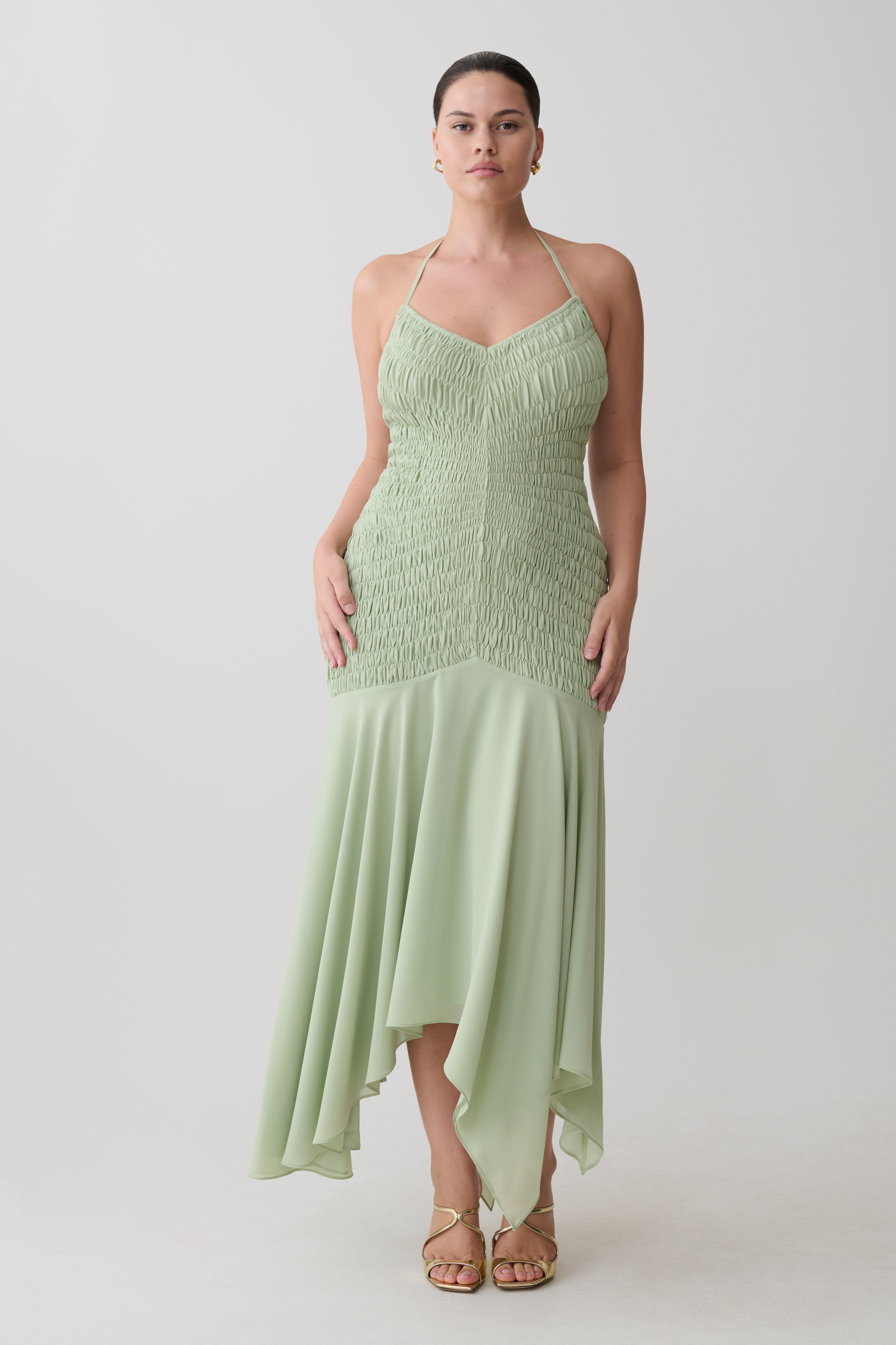 Evelyn Shirred Chiffon Maxi Dress