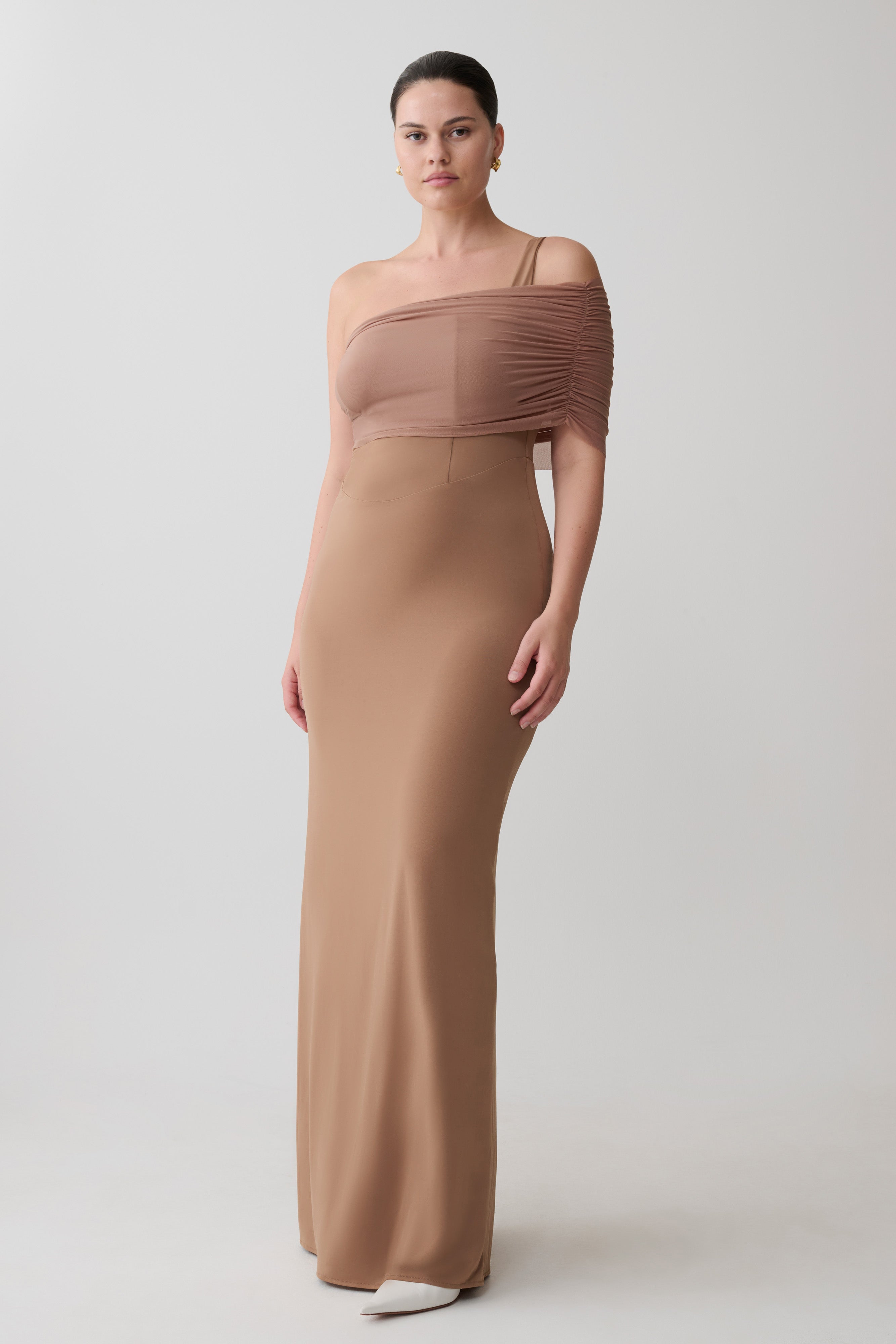 Hanh One Shoulder Mesh Maxi Dress