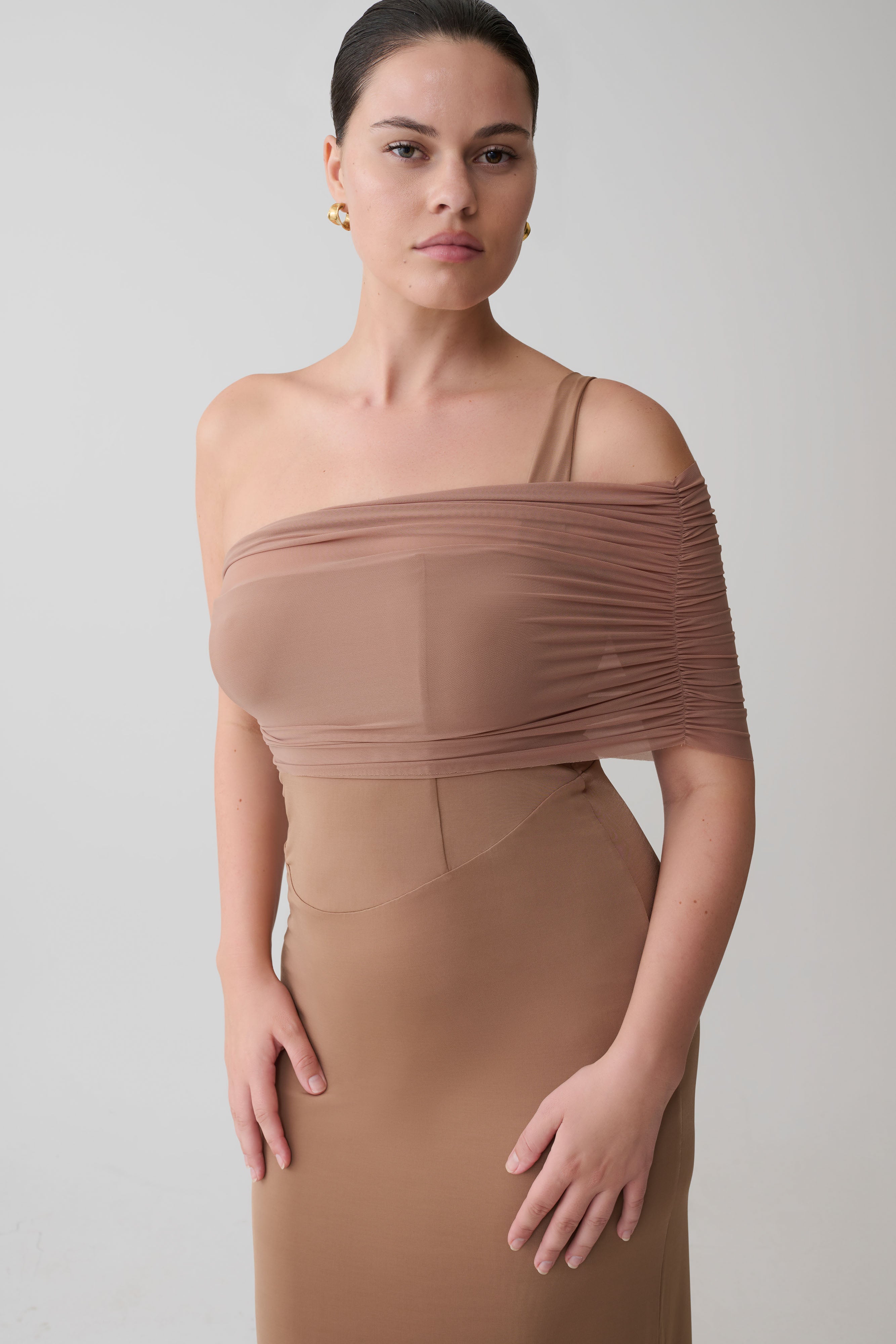 Hanh One Shoulder Mesh Maxi Dress