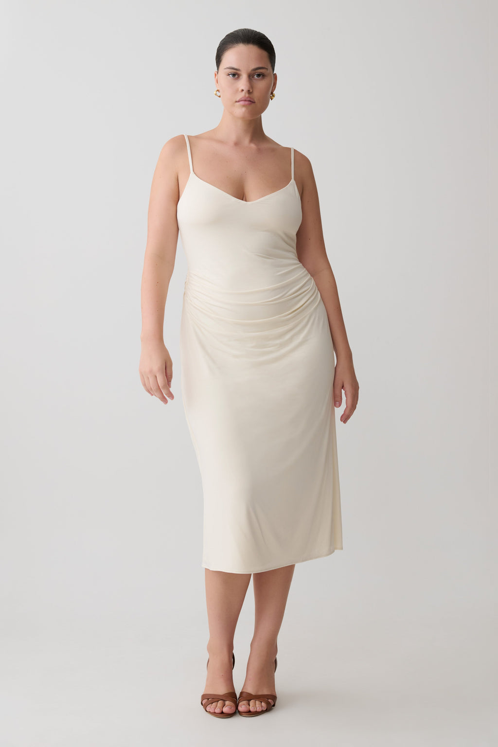 Vina Gathered Jersey Midi Dress