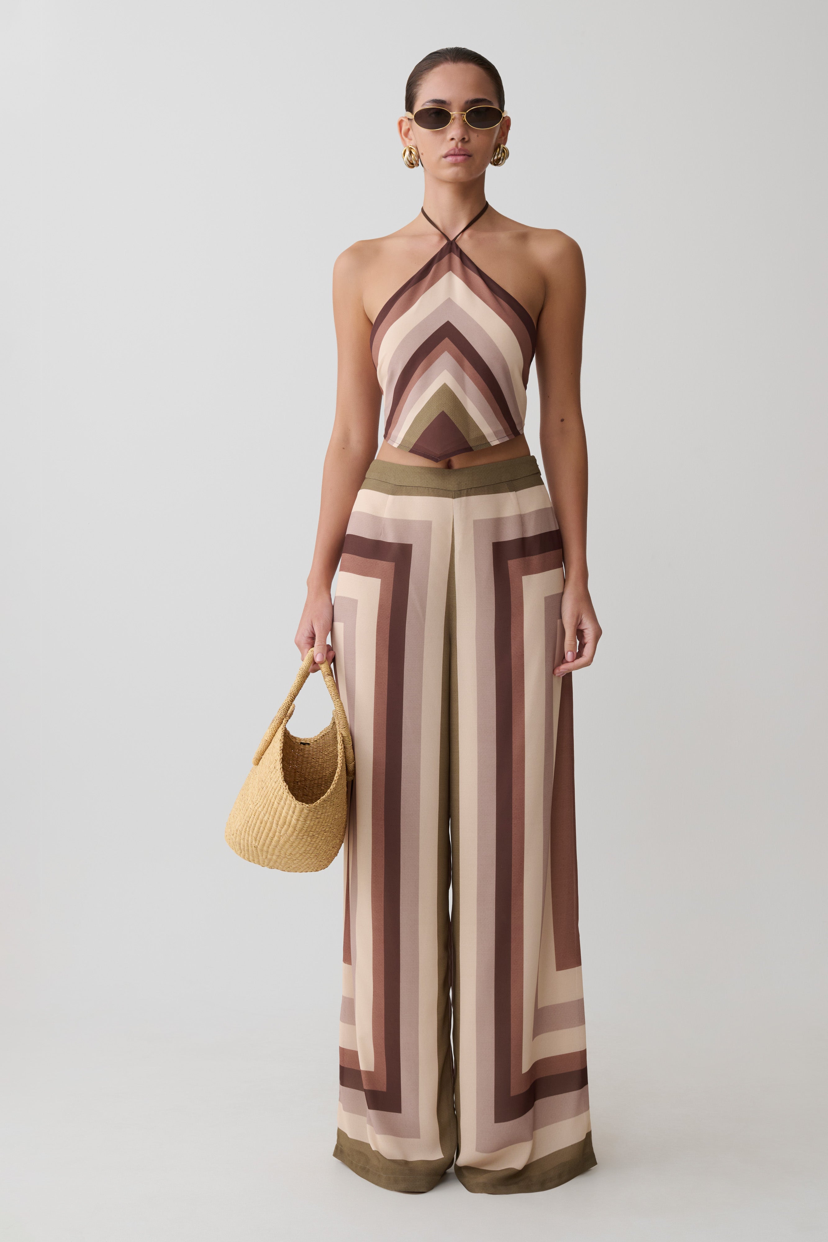 Rachel Chiffon Straight Leg Trousers - Multi Stripe
