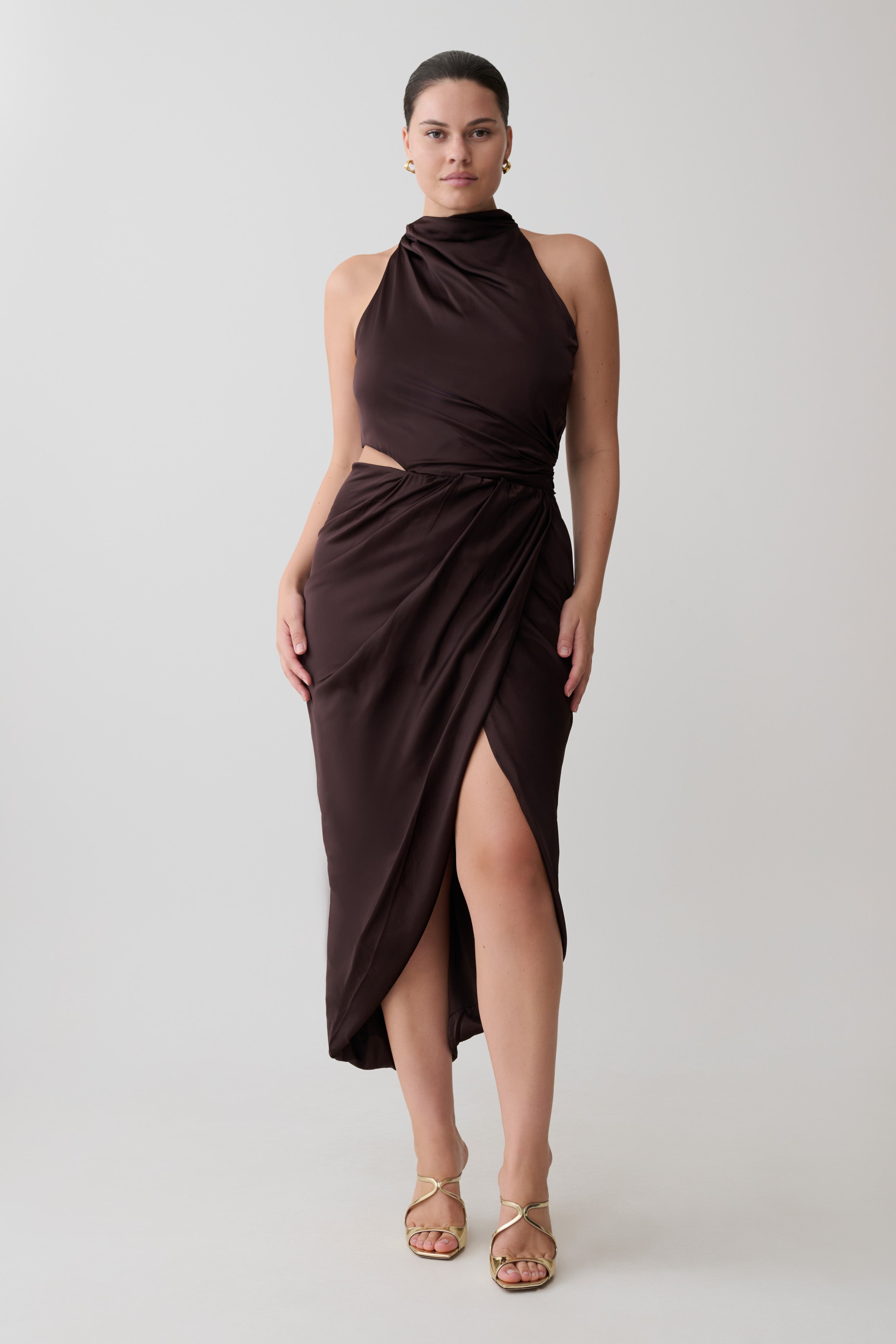 Aveline Draped Halter Midi Dress