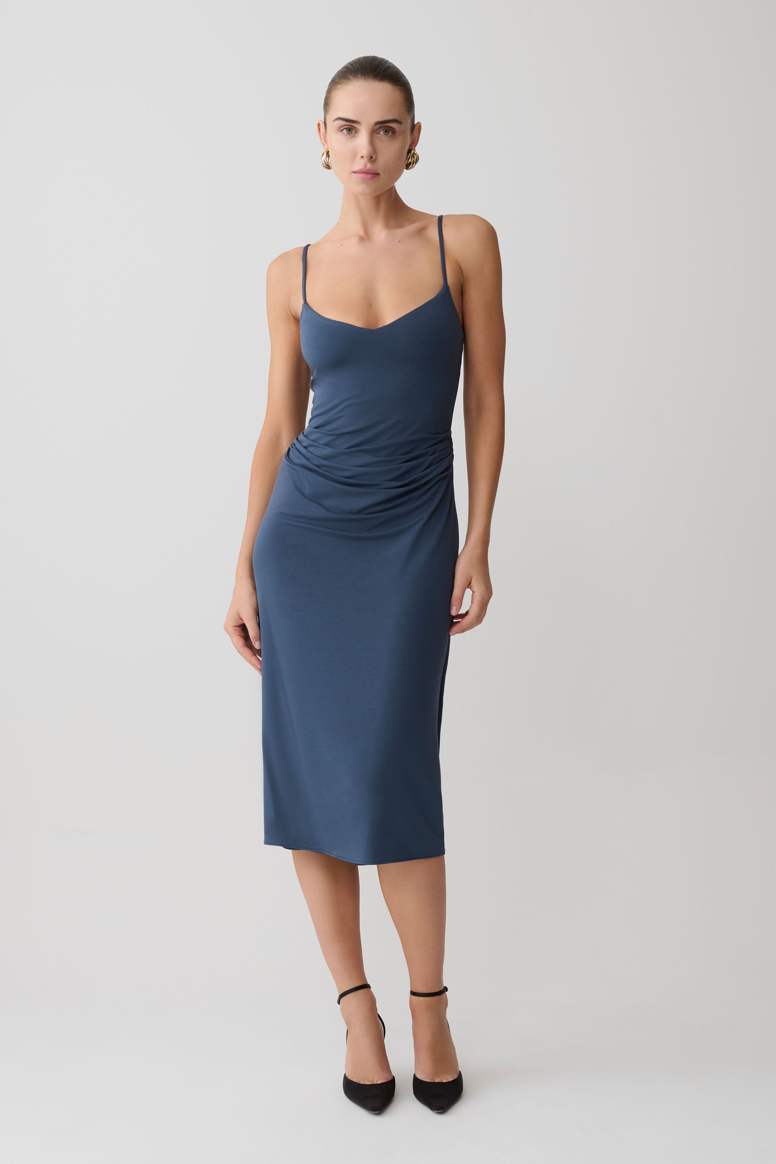 Vina Gathered Jersey Midi Dress