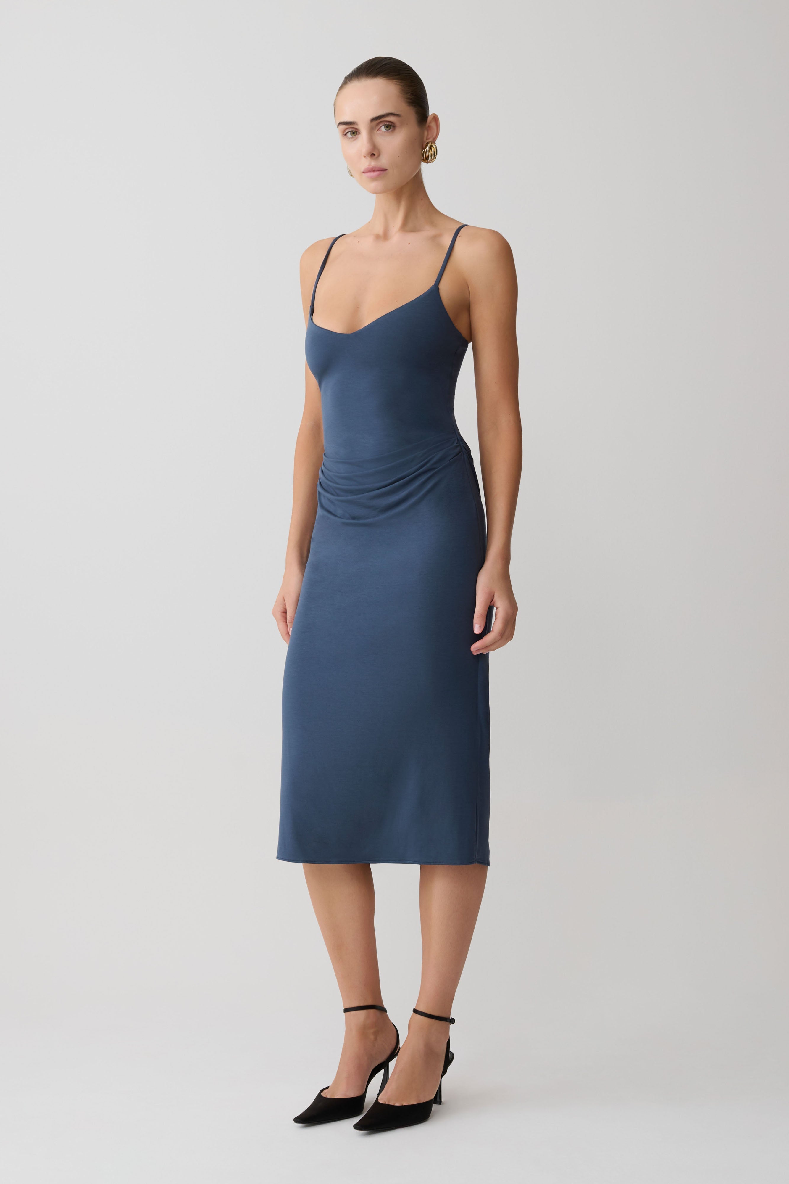 Vina Gathered Jersey Midi Dress
