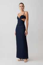 Amila Denim Cupped Maxi Dress in Indigo Blue – Chic&Drifts
