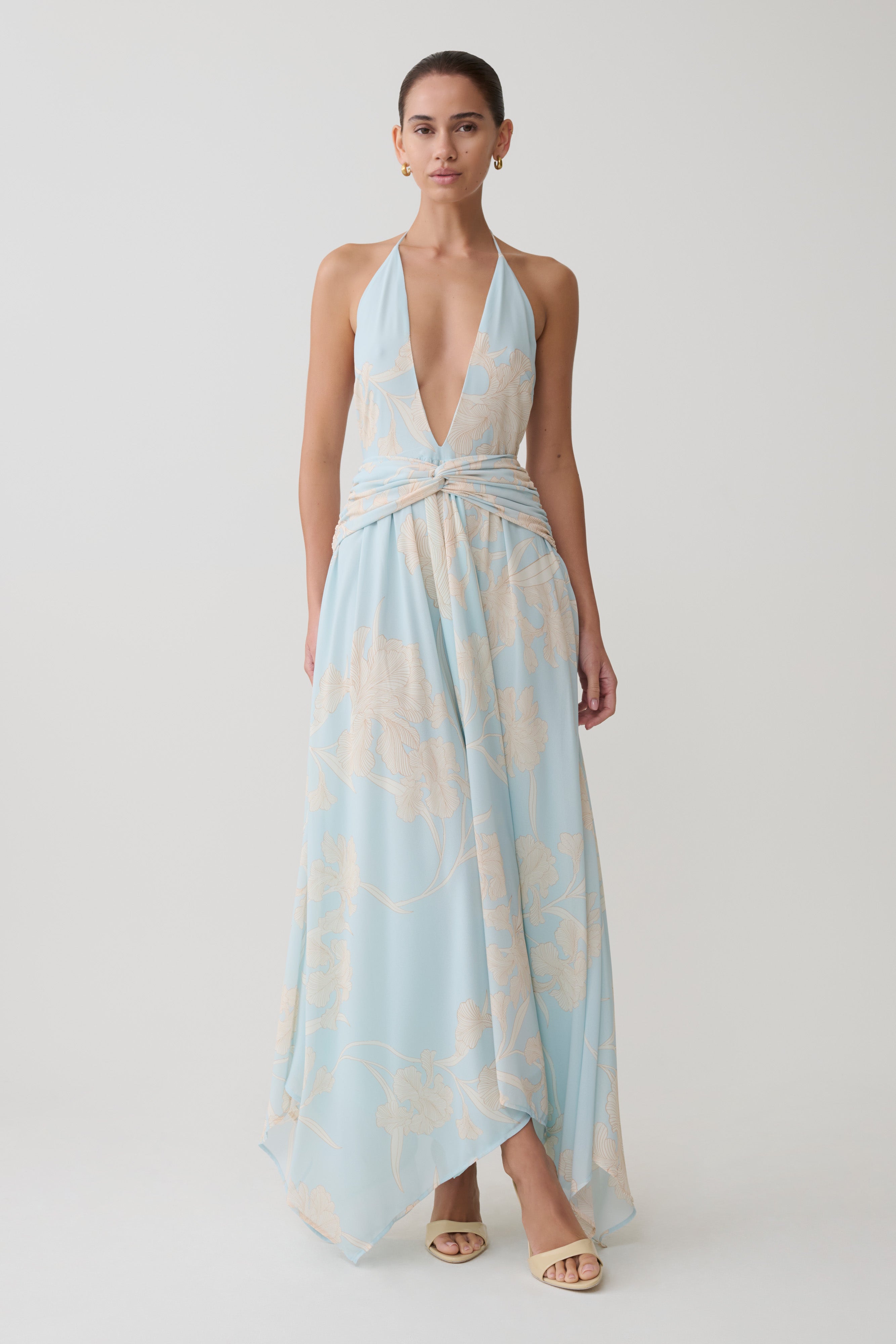 Cyra Plunge Chiffon Midi Dress