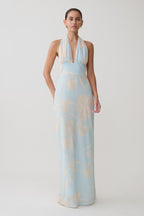Nadine Halter Scarf Chiffon Maxi Dress in Blue Floral Print – Chic&Drifts