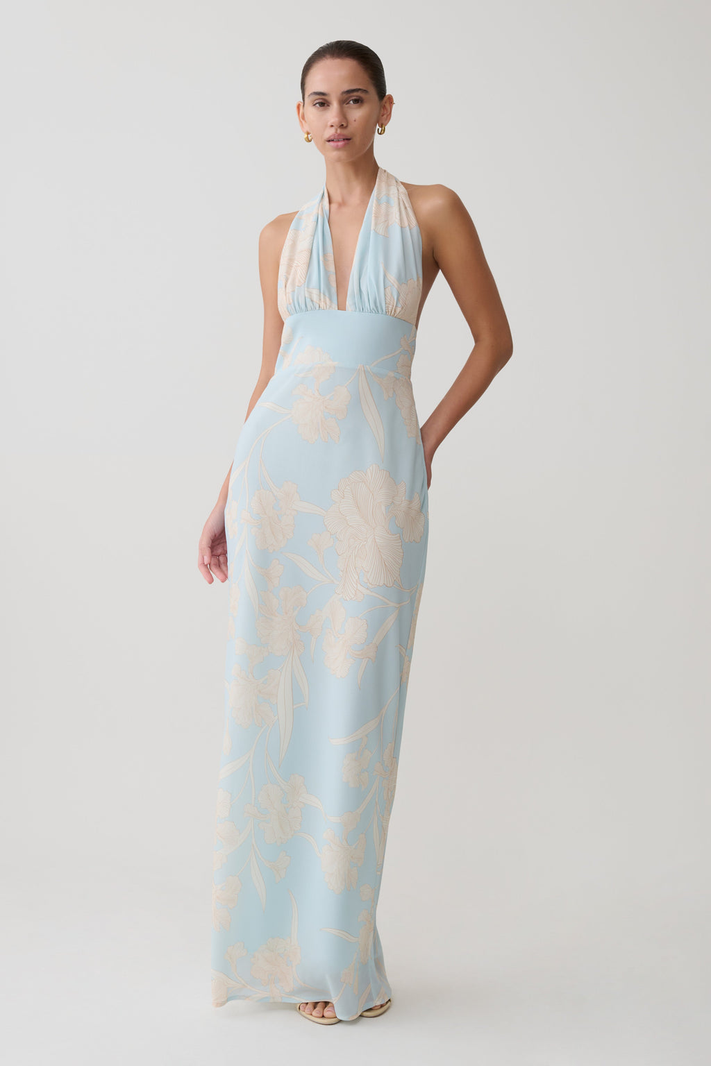 Nadine Halter Scarf Chiffon Maxi Dress in Blue Floral Print – Chic&Drifts