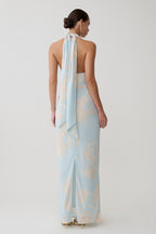 Nadine Halter Scarf Chiffon Maxi Dress in Blue Floral Print – Chic&Drifts