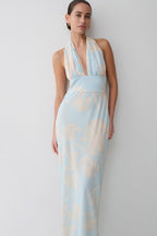 Nadine Halter Scarf Chiffon Maxi Dress in Blue Floral Print – Chic&Drifts