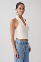 Calla Collared Sleeveless Halter Top in Ivory – Chic&Drifts