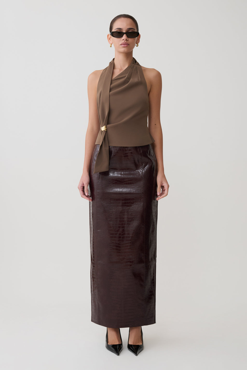 Marina Halter Top With Hardware in Cacao Brown – Chic&Drifts