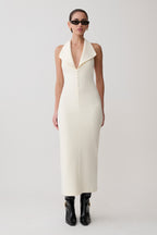 Annita Crepe Halter Midi Dress in Ivory – Chic&Drifts