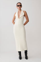 Annita Crepe Halter Midi Dress in Ivory – Chic&Drifts